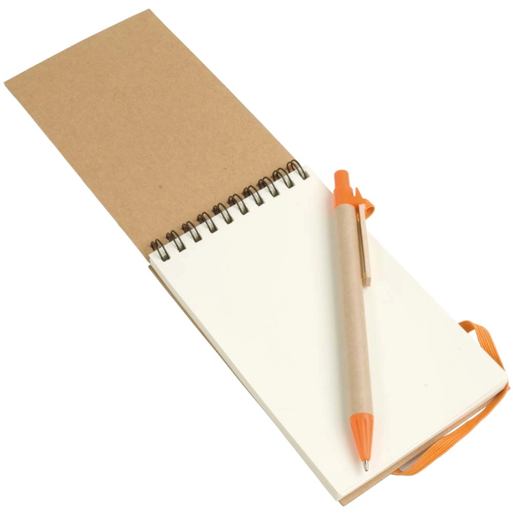 Immagine Block notes ad anelli in carta riciclata, fogli bianchi (70 pag.) con penna in cartone