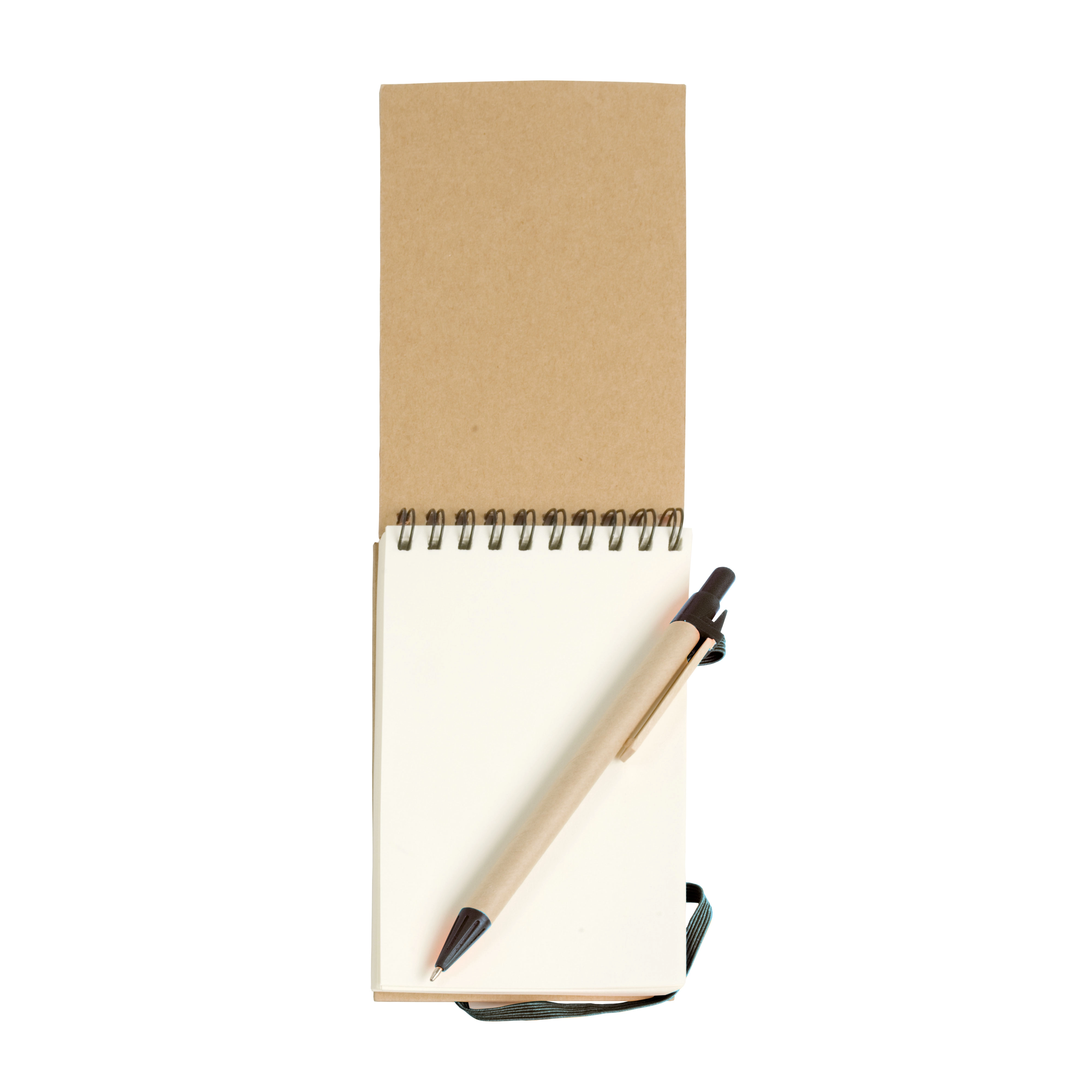 Immagine Block notes ad anelli in carta riciclata, fogli bianchi (70 pag.) con penna in cartone