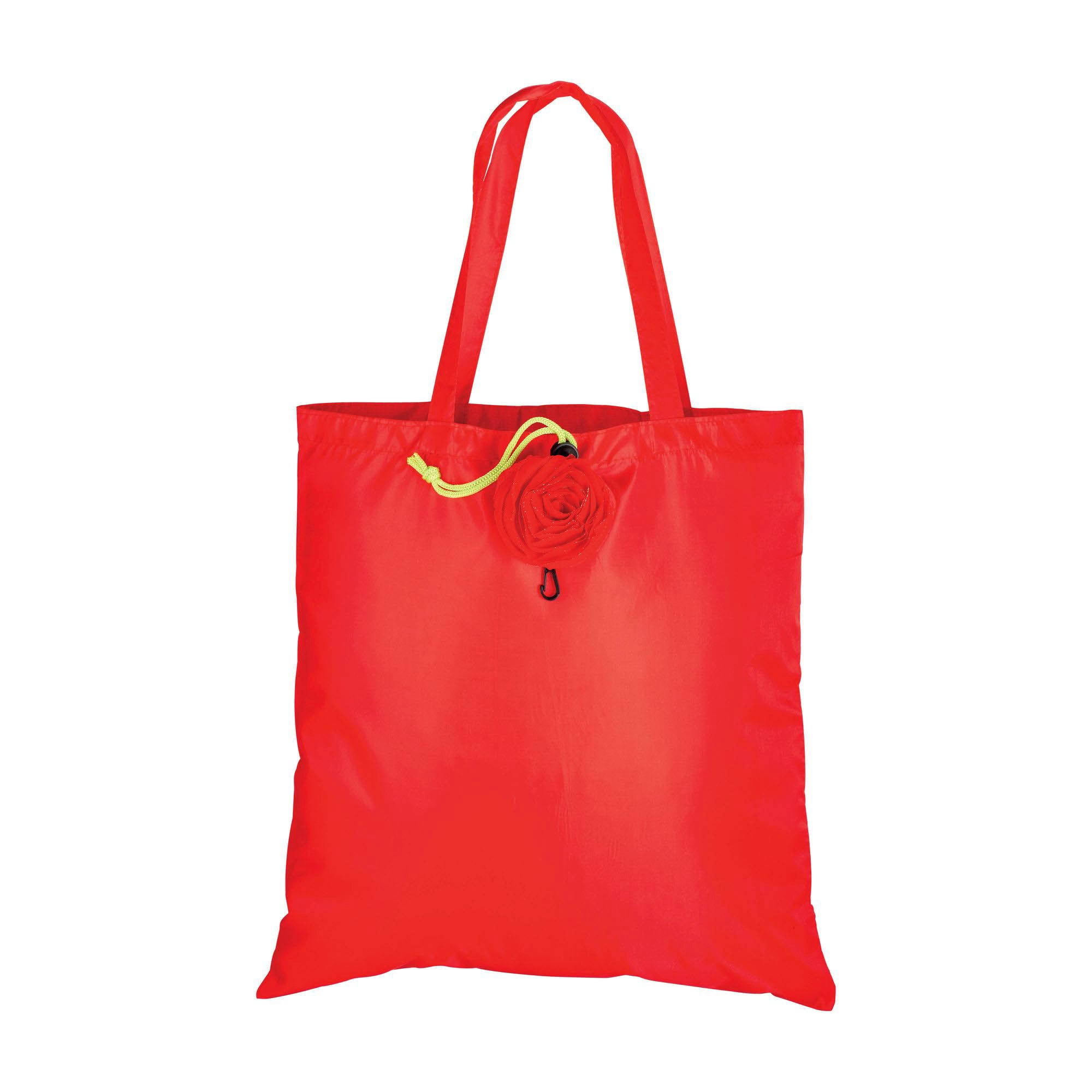 Immagine Shopper ripiegabile a forma di rosa in poliestere 190T, con moschettone in plastica