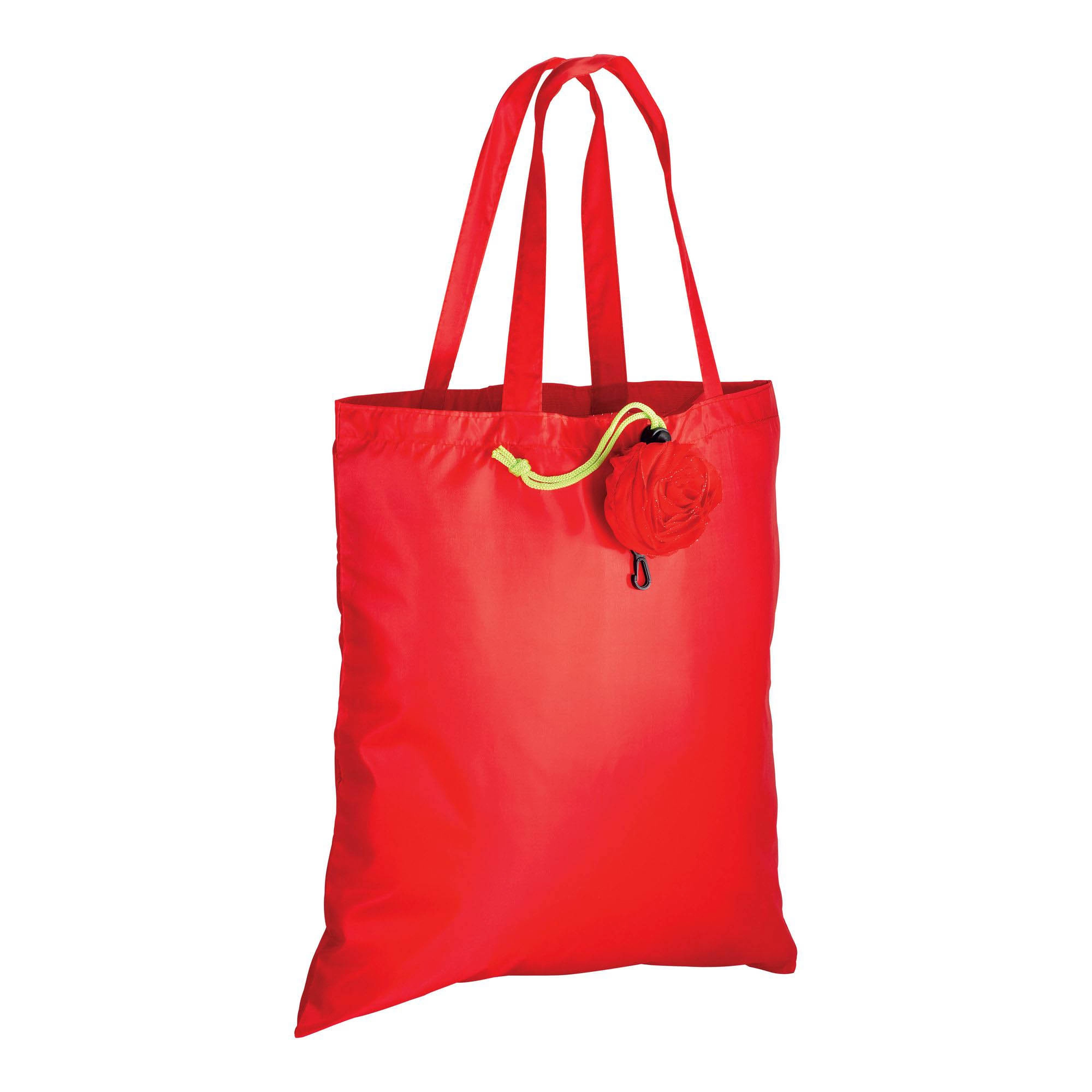 Immagine Shopper ripiegabile a forma di rosa in poliestere 190T, con moschettone in plastica