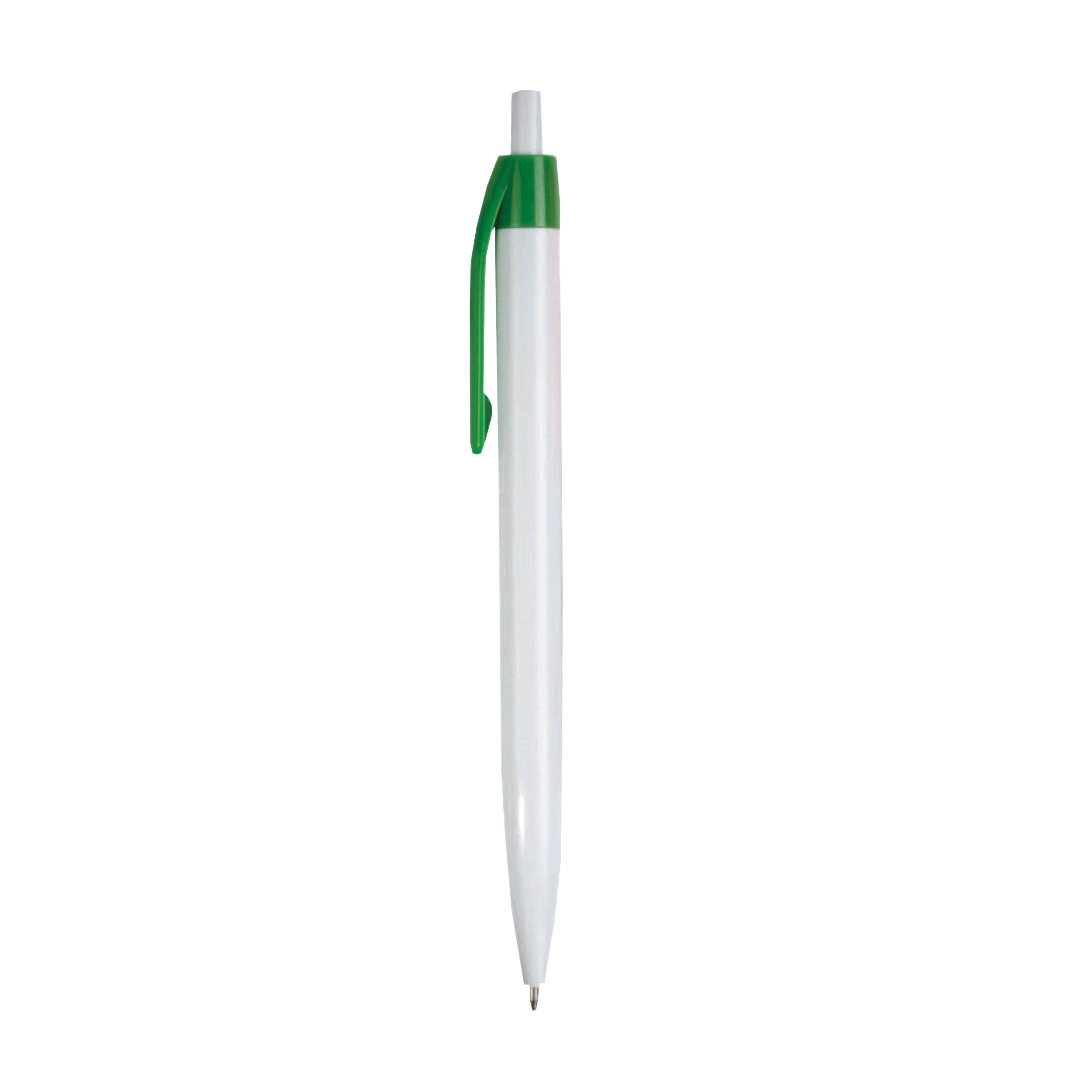 Immagine Penna a scatto in plastica, fusto bianco e clip colorata