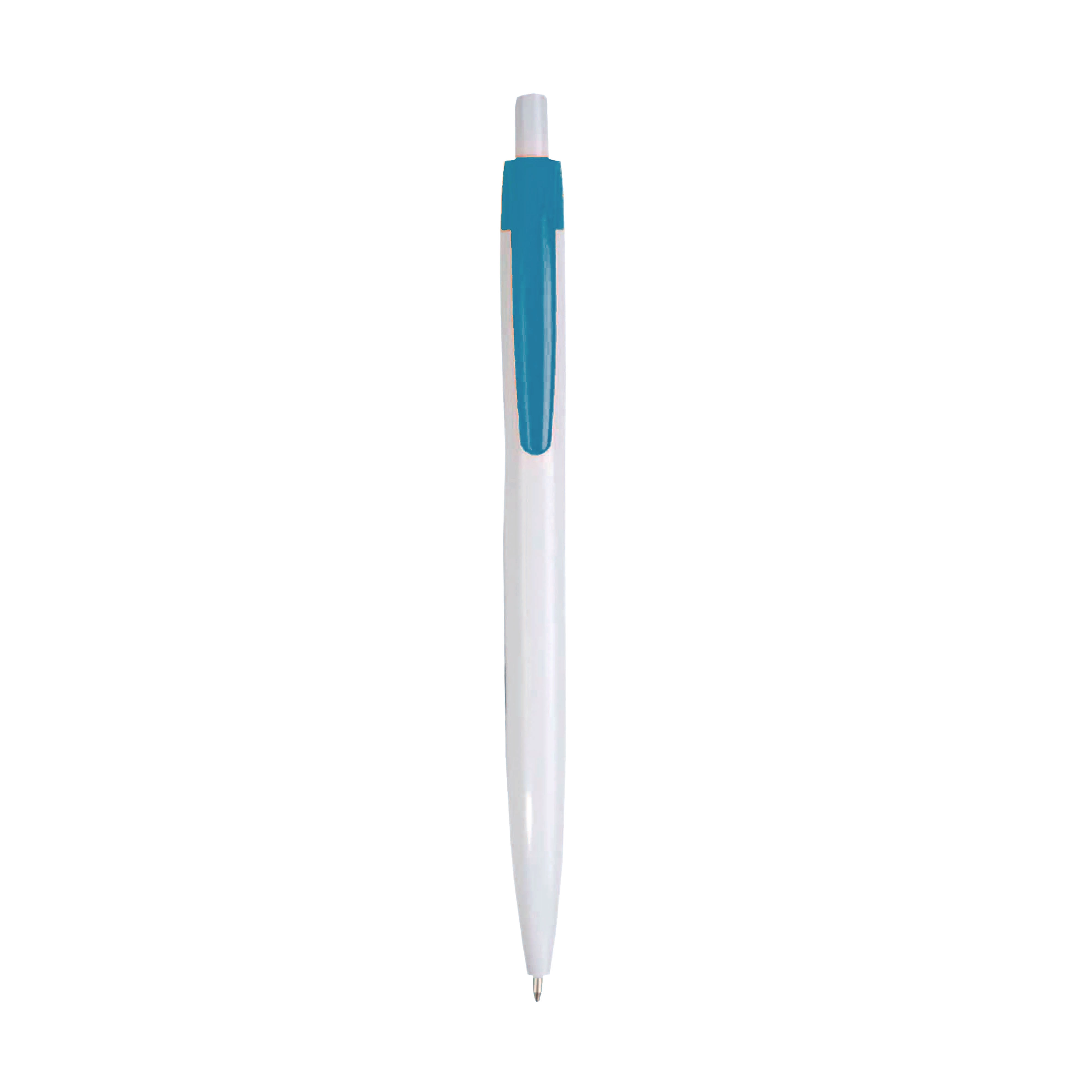 Immagine Penna a scatto in plastica, fusto bianco e clip colorata