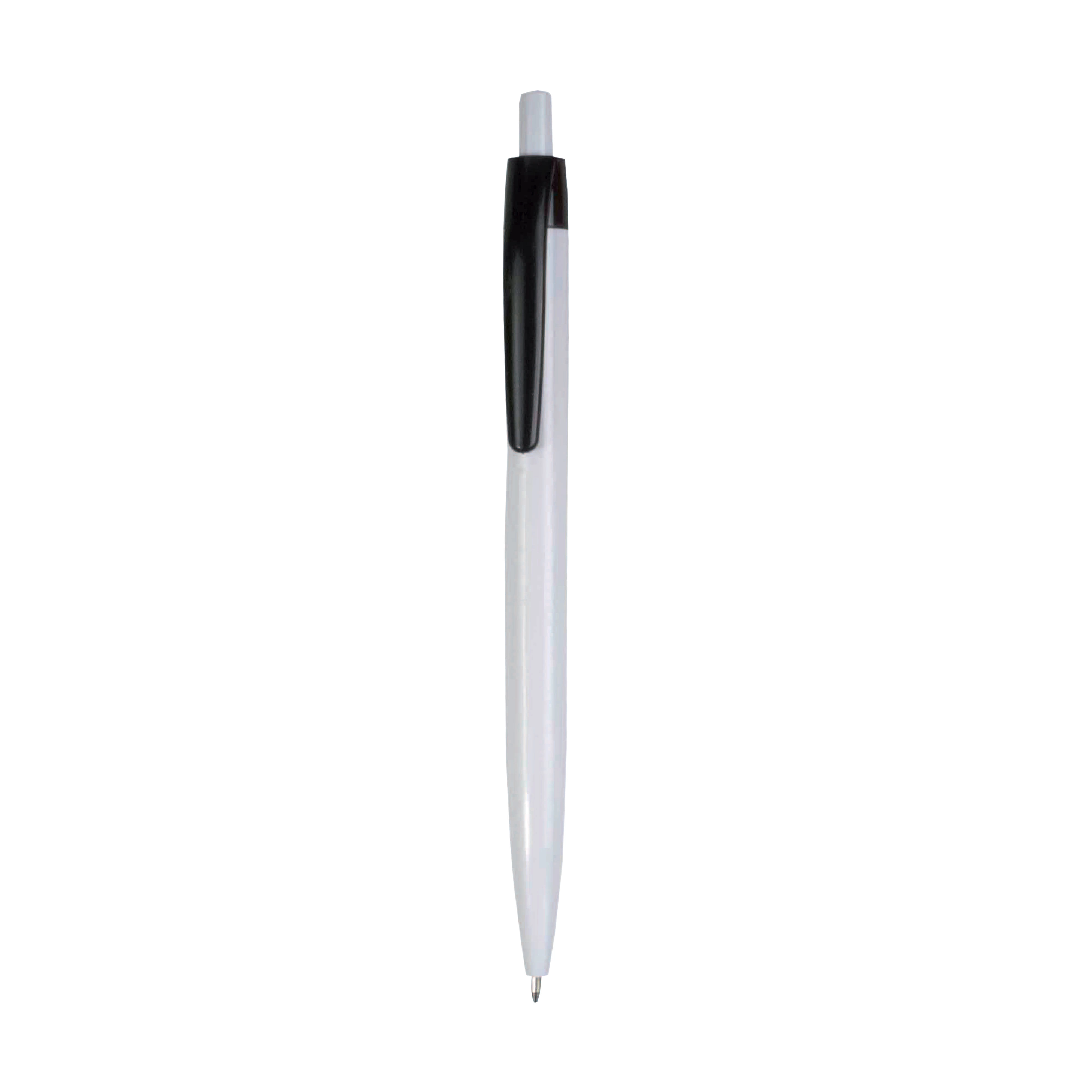 Immagine Penna a scatto in plastica, fusto bianco e clip colorata