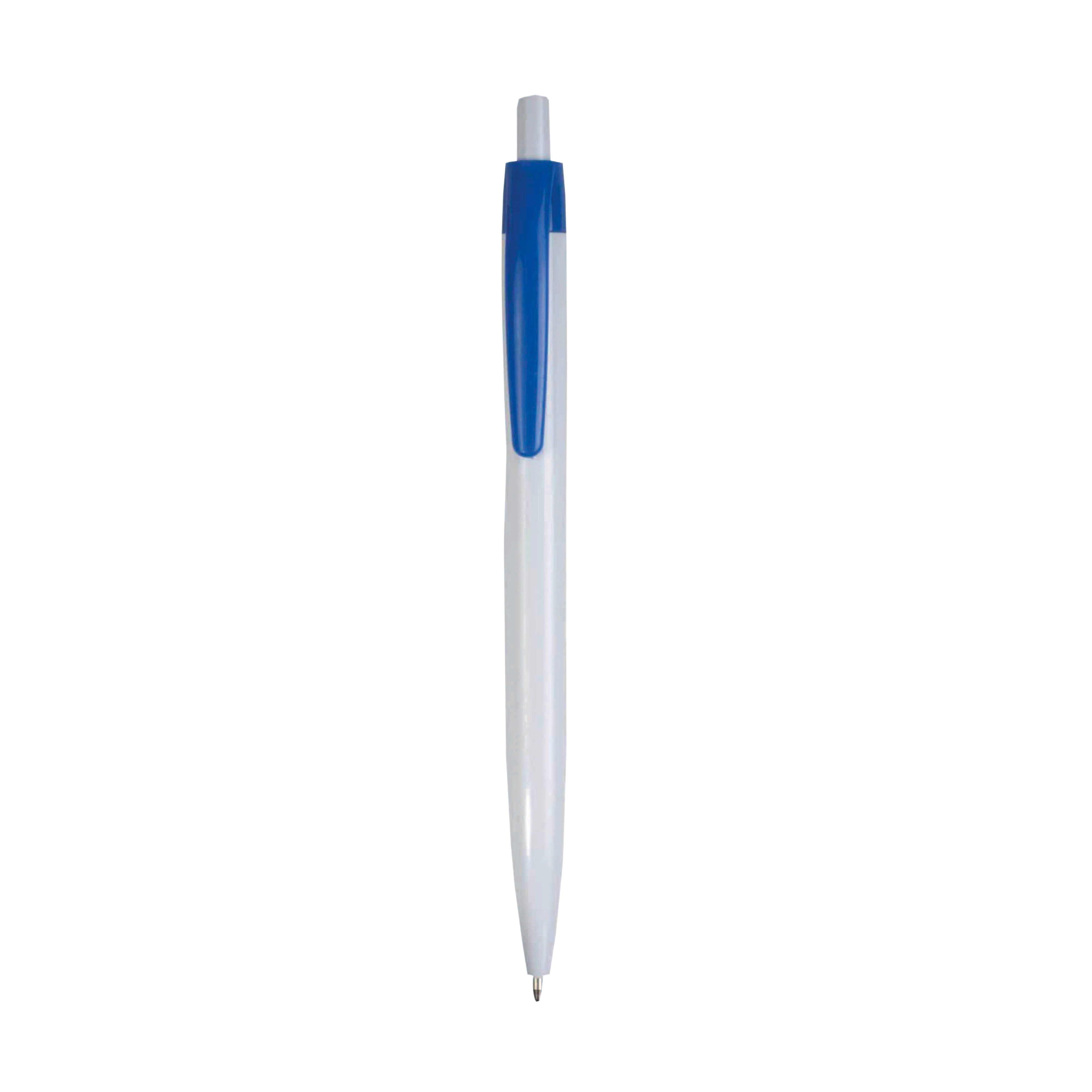Immagine Penna a scatto in plastica, fusto bianco e clip colorata