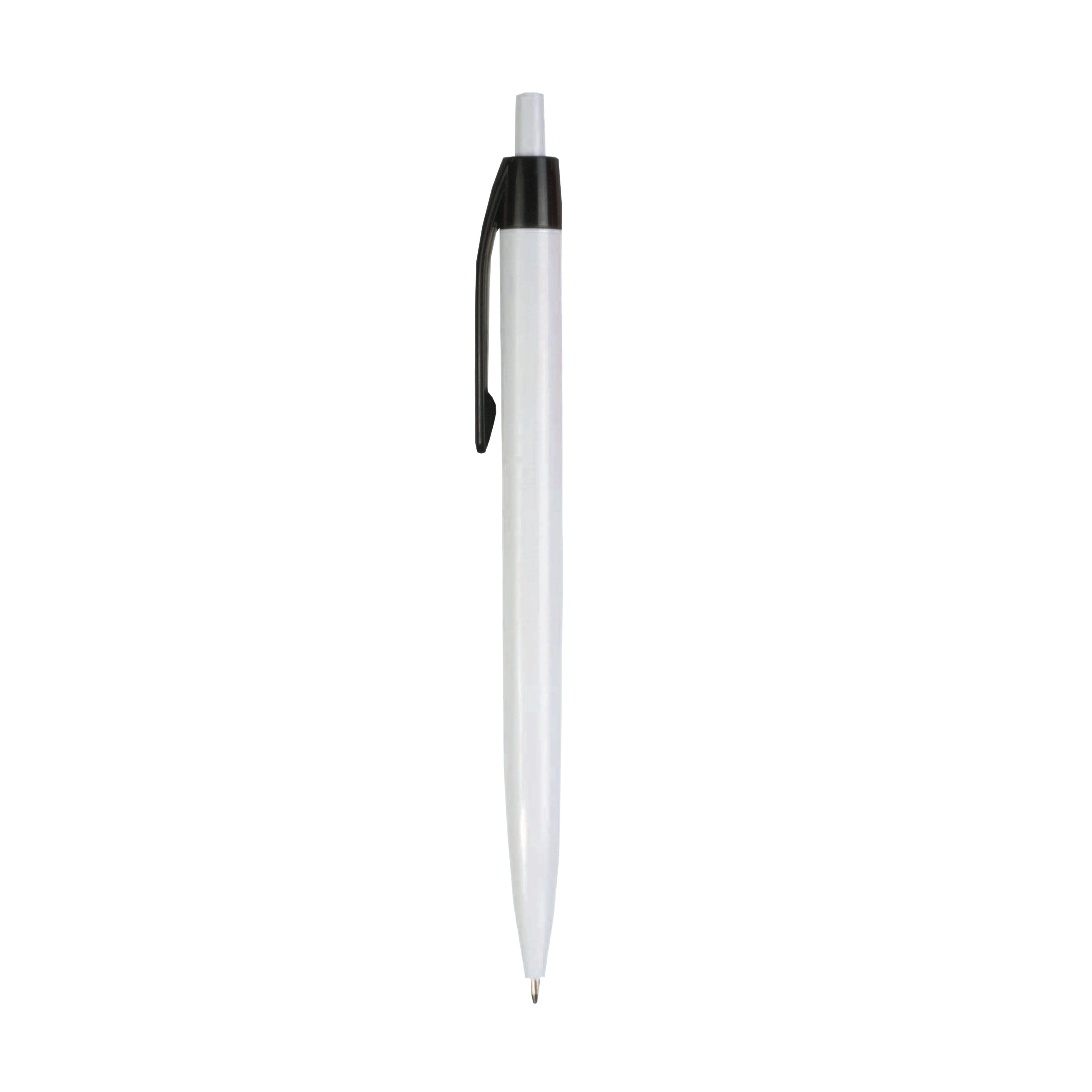 Immagine Penna a scatto in plastica, fusto bianco e clip colorata