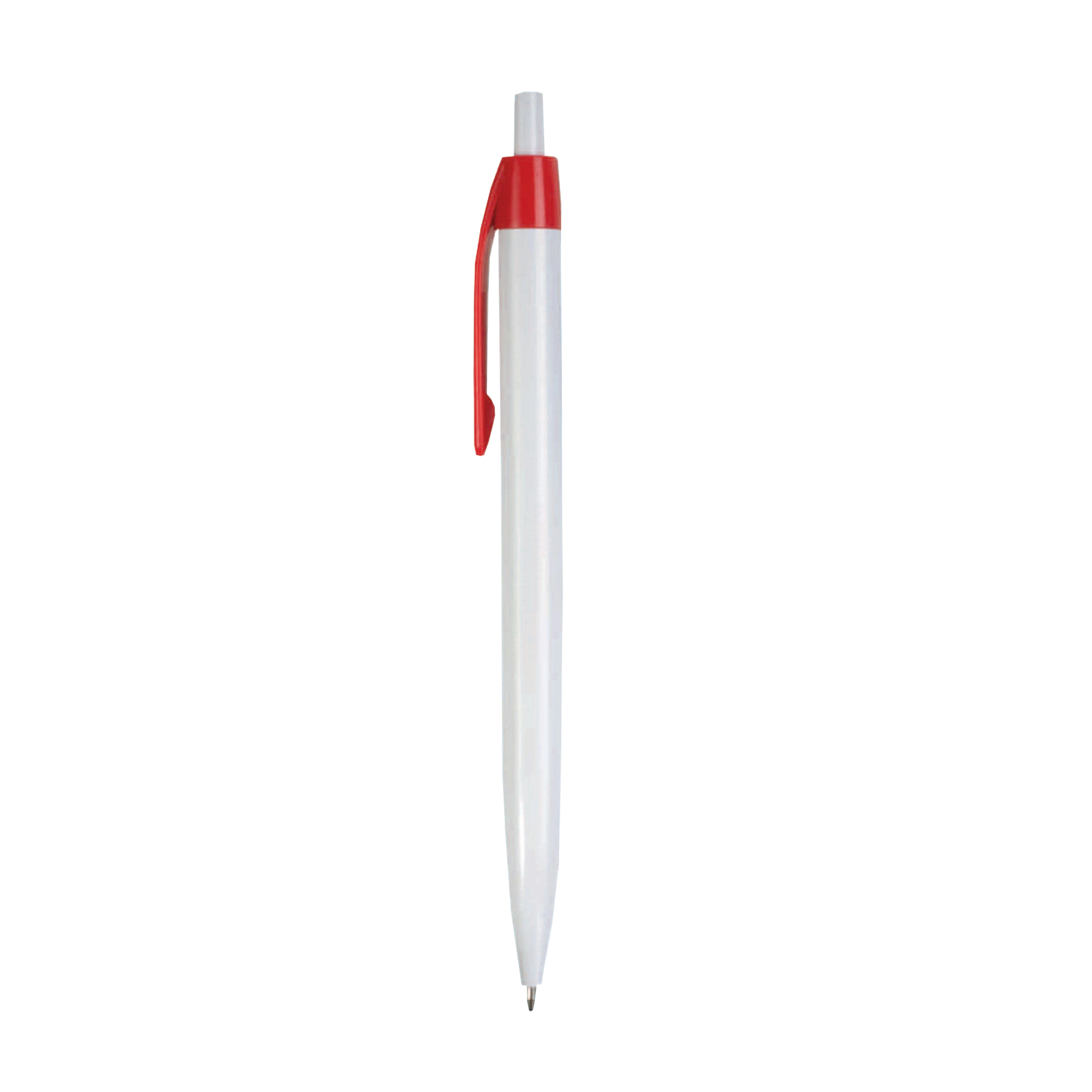Immagine Penna a scatto in plastica, fusto bianco e clip colorata