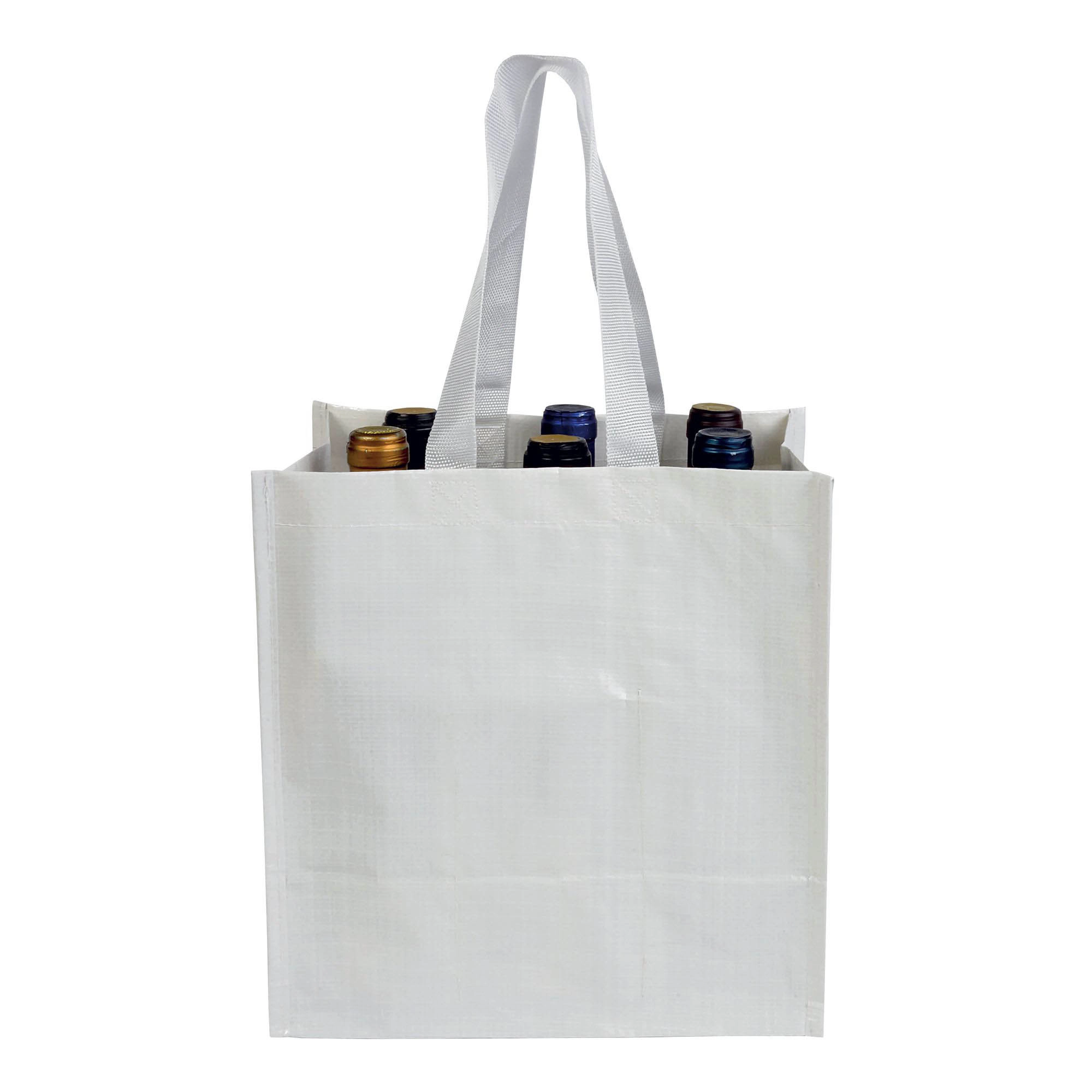 Immagine Shopper porta bottiglie (6 posti) in PP laminato 120 g/m2, manici corti a nastro
