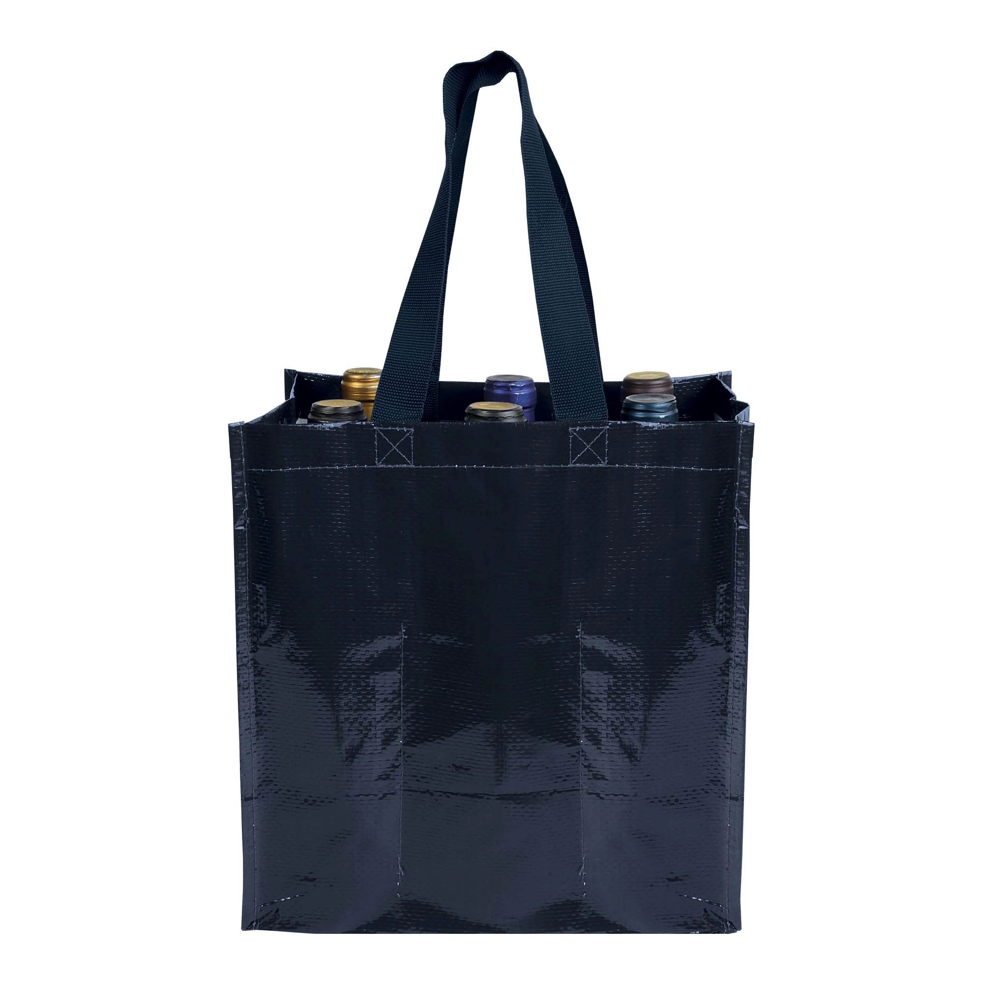 Immagine Shopper porta bottiglie (6 posti) in PP laminato 120 g/m2, manici corti a nastro