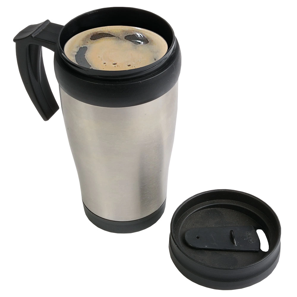 Immagine Tazza termica (400ml) in acciaio inox, con interno, manico e tappo in plastica