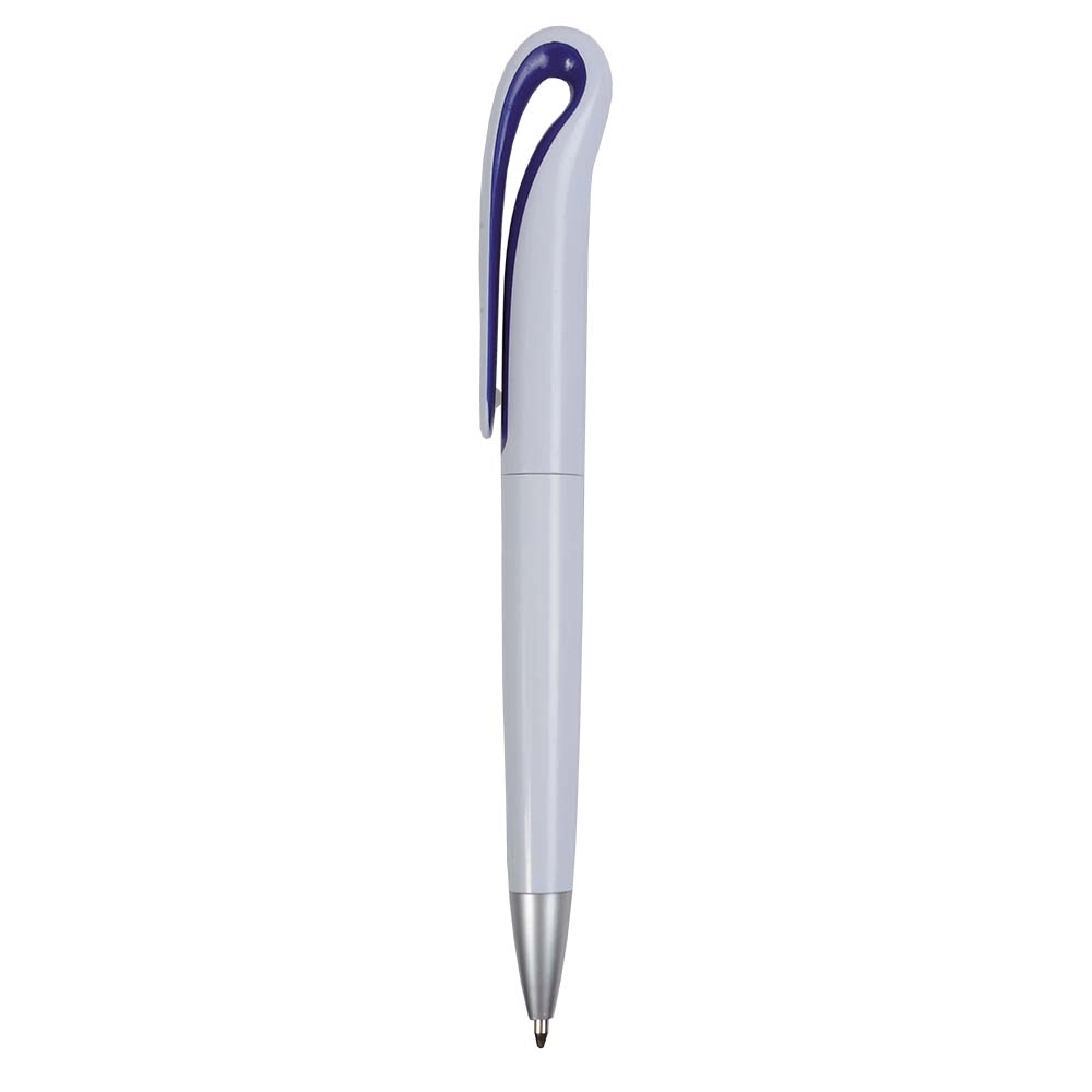 Immagine Penna a scatto in plastica con fusto bianco e clip curva con interno colorato, refill jumb