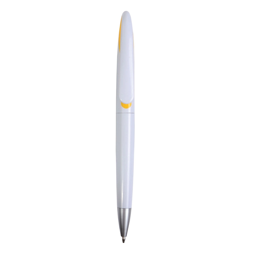 Immagine Penna a scatto in plastica con fusto bianco e clip curva con interno colorato, refill jumb