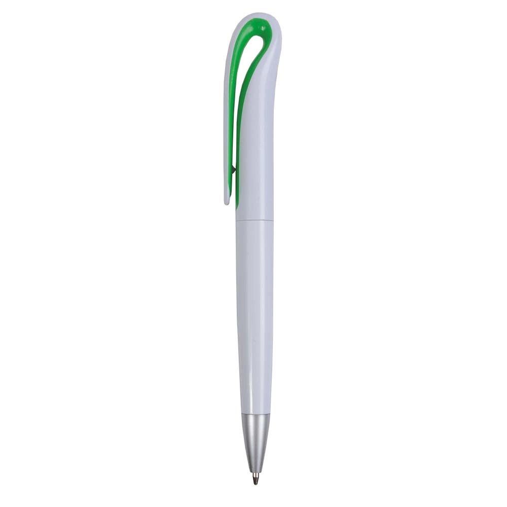 Immagine Penna a scatto in plastica con fusto bianco e clip curva con interno colorato, refill jumb