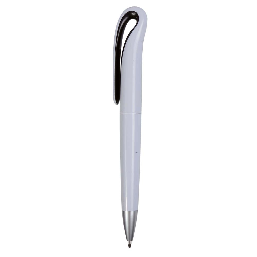 Immagine Penna a scatto in plastica con fusto bianco e clip curva con interno colorato, refill jumb