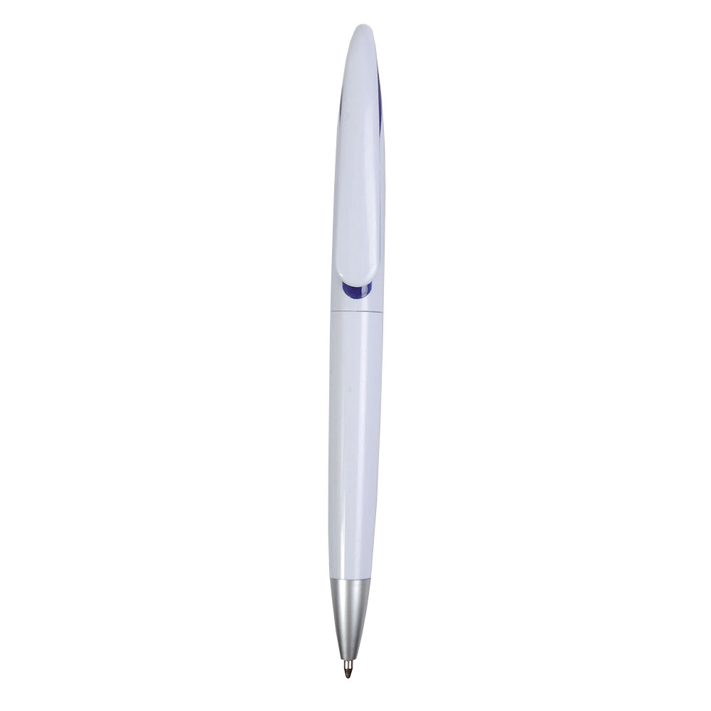Immagine Penna a scatto in plastica con fusto bianco e clip curva con interno colorato, refill jumb