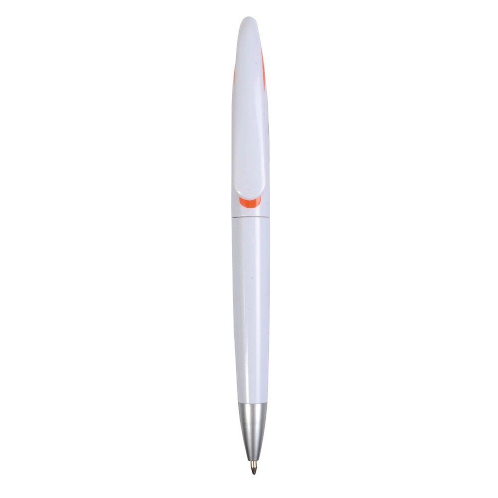 Immagine Penna a scatto in plastica con fusto bianco e clip curva con interno colorato, refill jumb