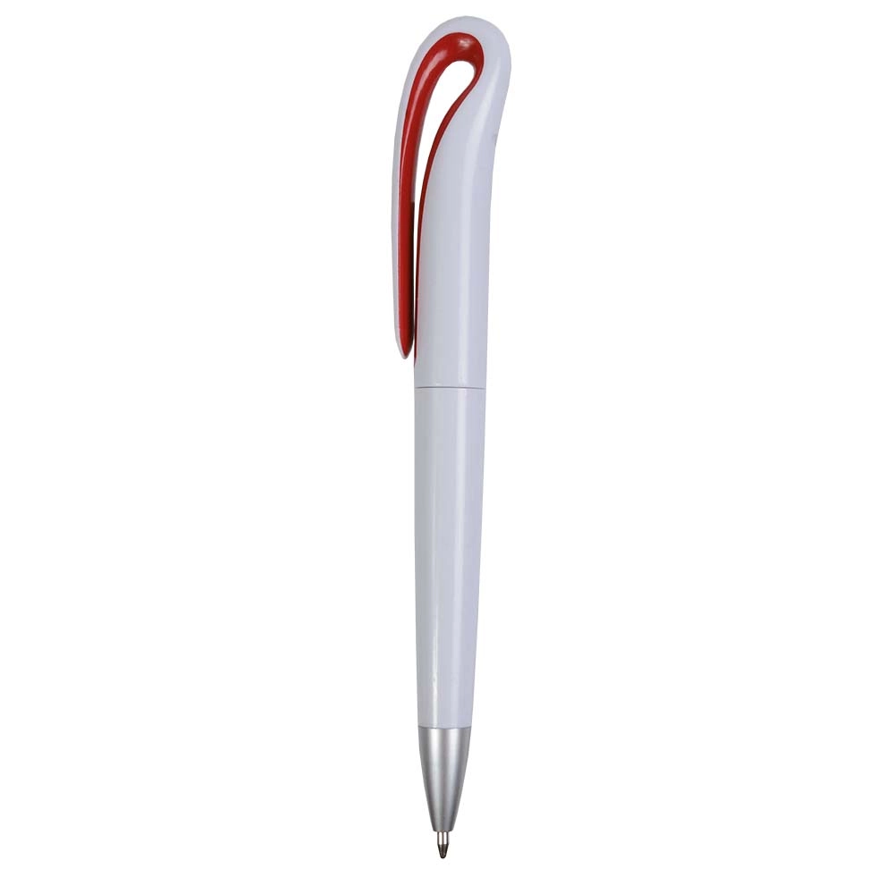Immagine Penna a scatto in plastica con fusto bianco e clip curva con interno colorato, refill jumb