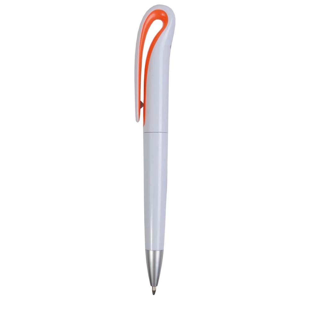 Immagine Penna a scatto in plastica con fusto bianco e clip curva con interno colorato, refill jumb