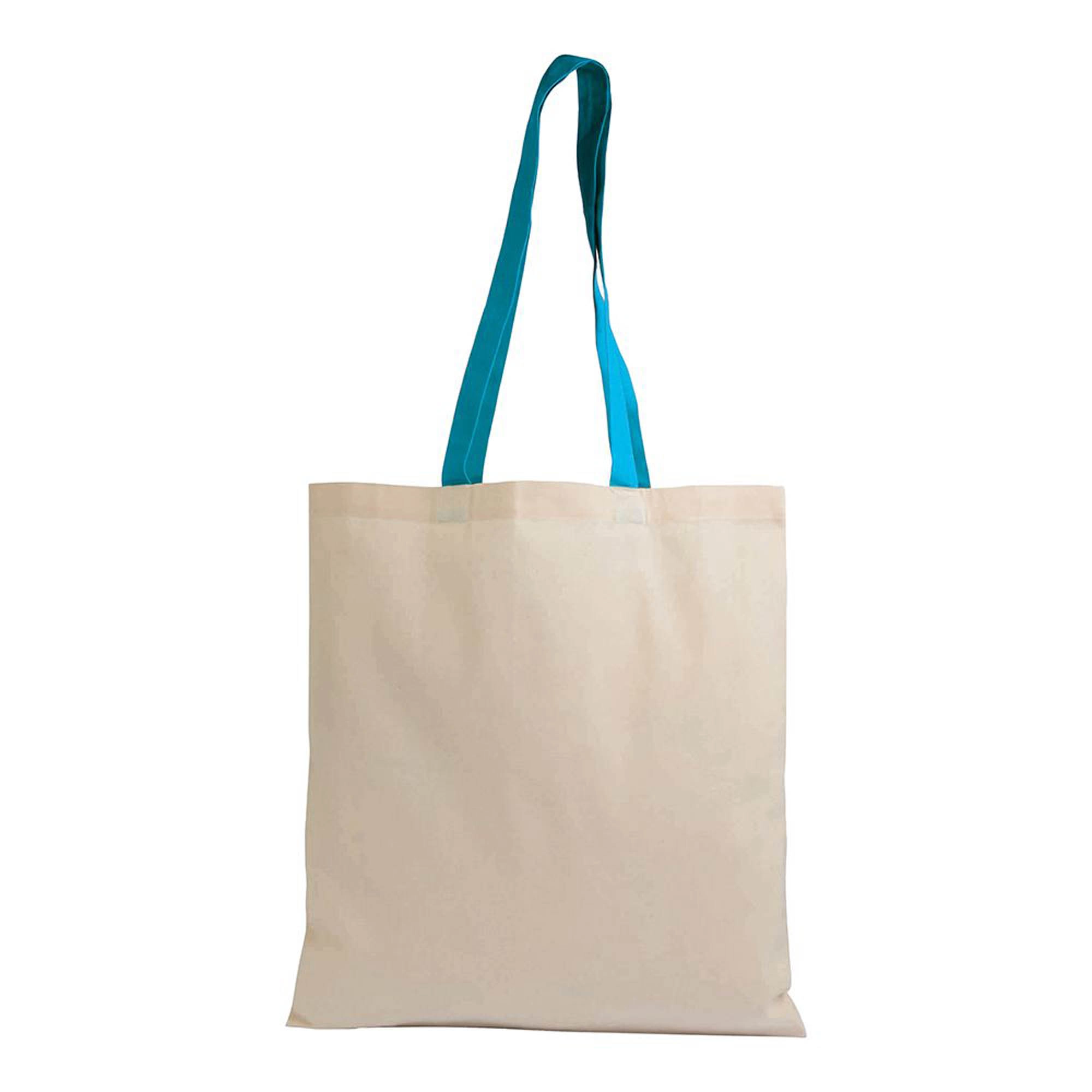 Immagine Shopper in cotone naturale 135 g/m2, manici lunghi colorati