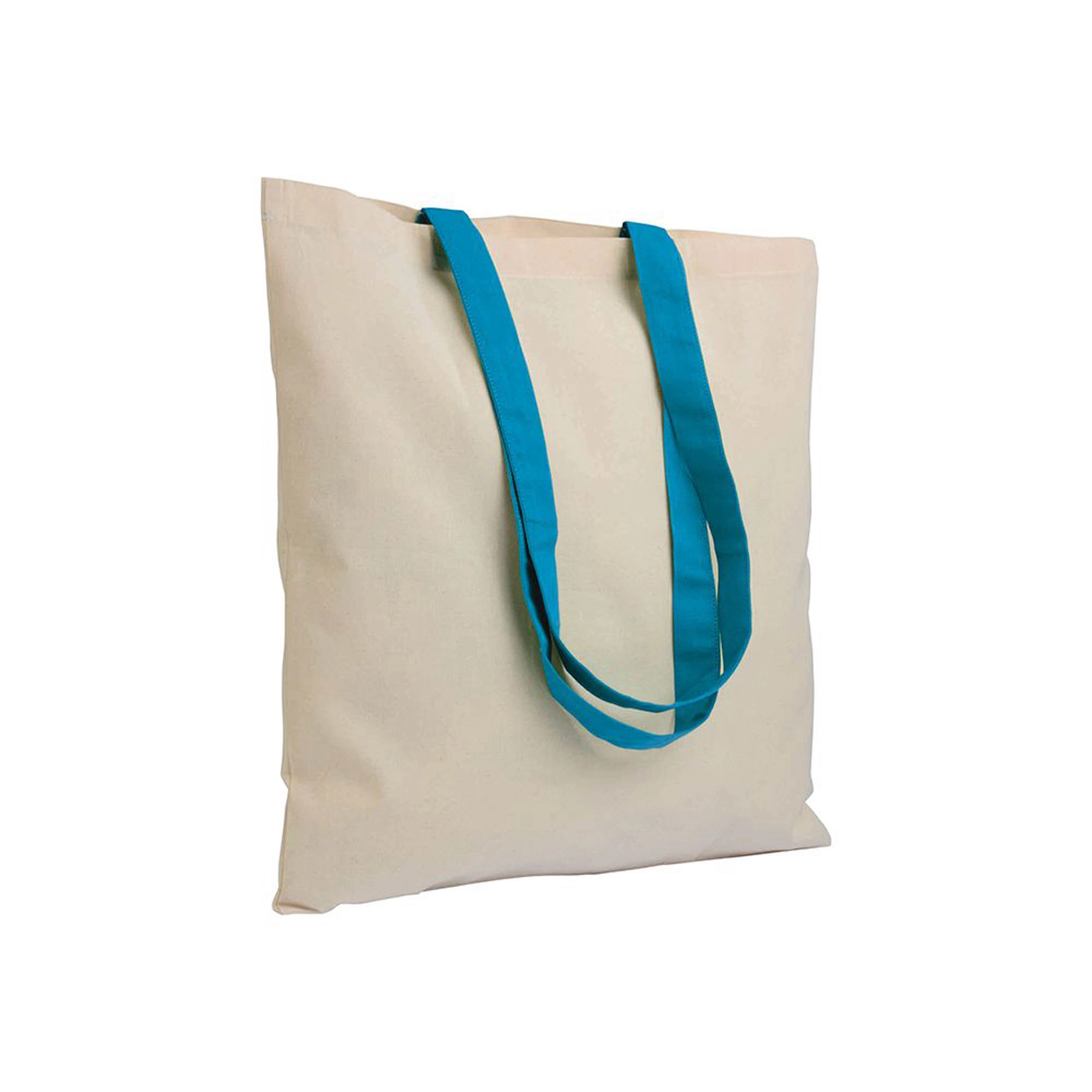 Immagine Shopper in cotone naturale 135 g/m2, manici lunghi colorati