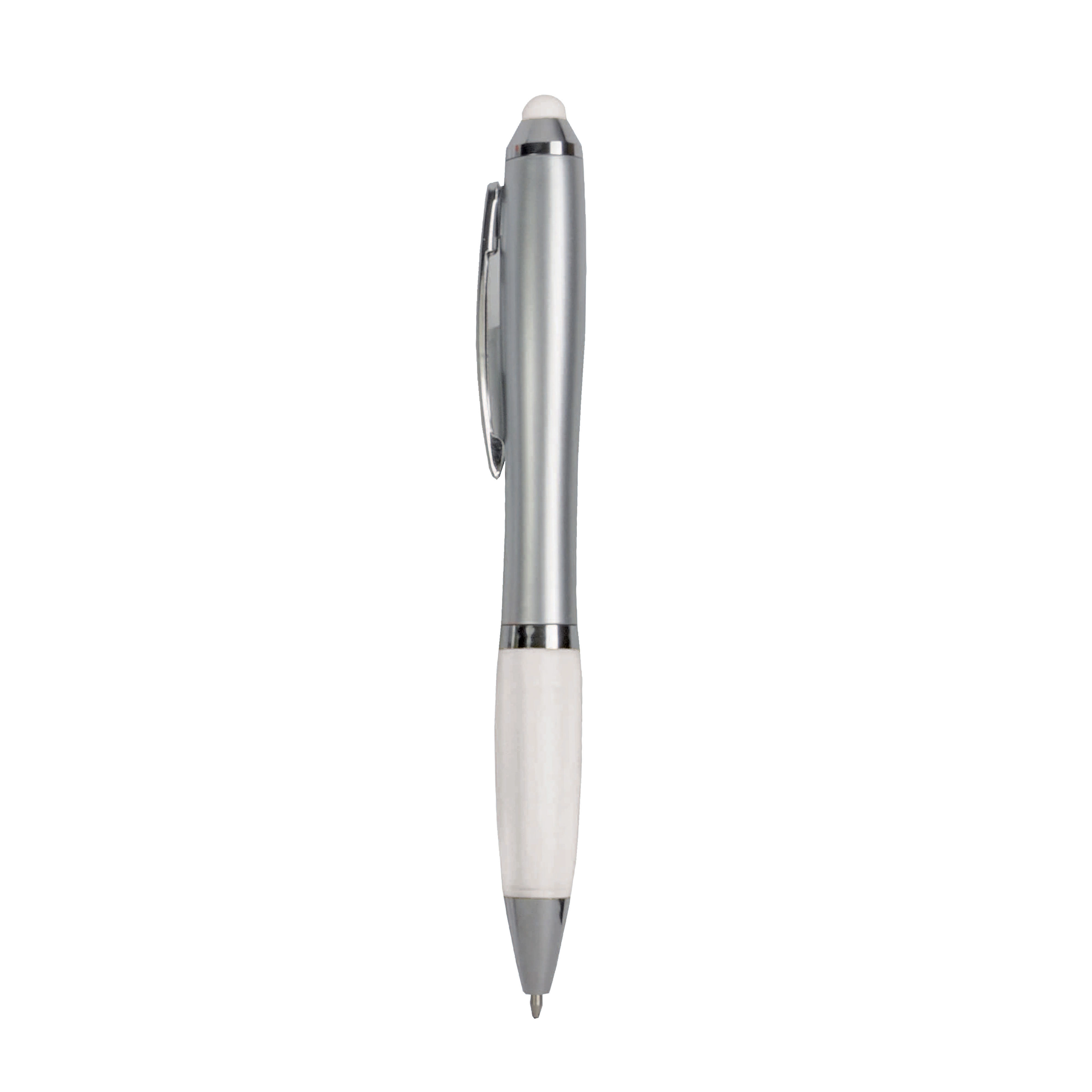 Immagine Penna twist in plastica con fusto argentato, impugnatura gommata colorata in tinta