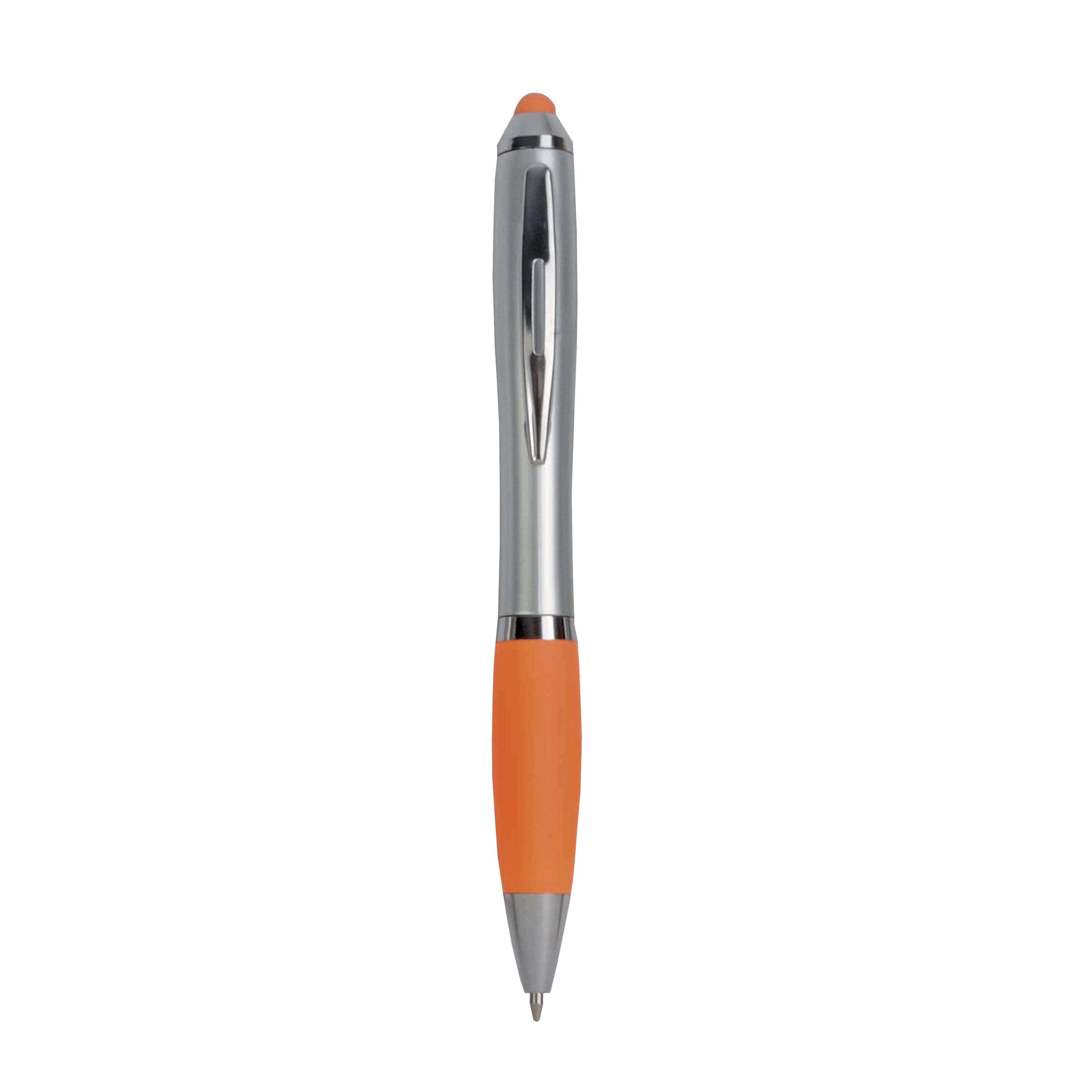 Immagine Penna twist in plastica con fusto argentato, impugnatura gommata colorata in tinta