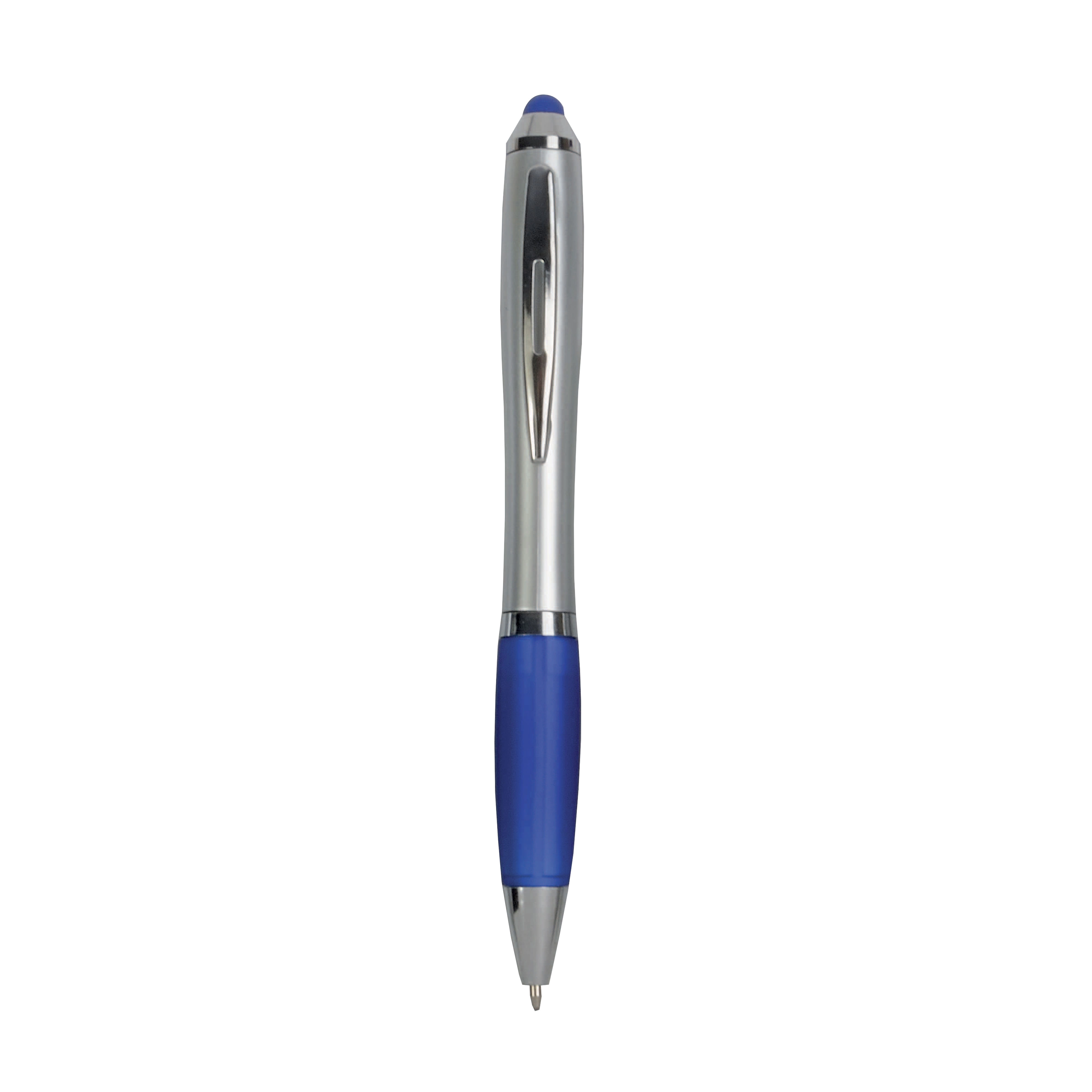 Immagine Penna twist in plastica con fusto argentato, impugnatura gommata colorata in tinta