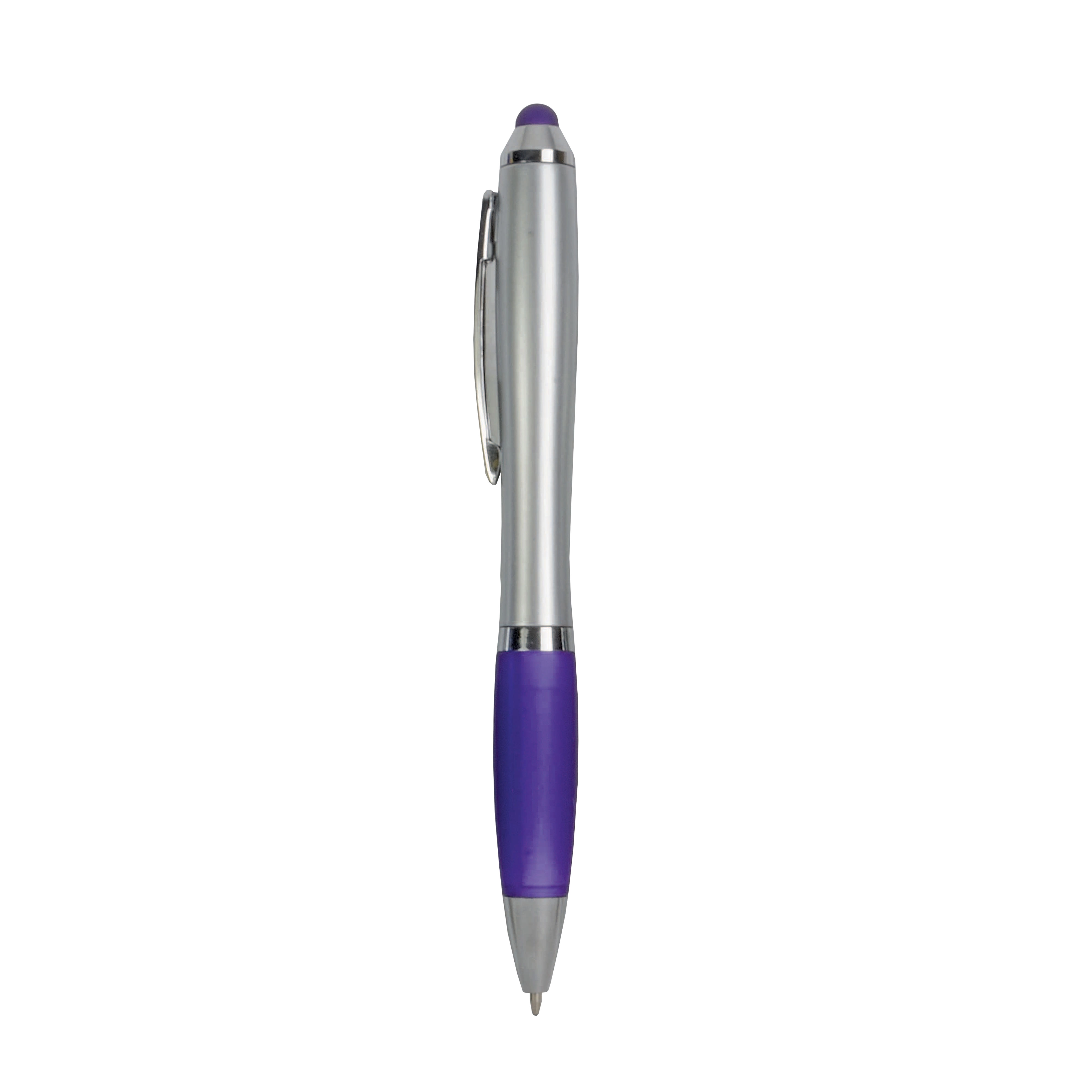 Immagine Penna twist in plastica con fusto argentato, impugnatura gommata colorata in tinta