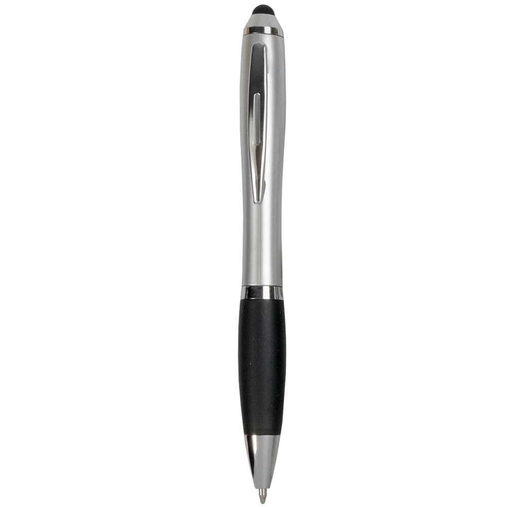 Immagine Penna twist in plastica con fusto argentato, impugnatura gommata colorata in tinta