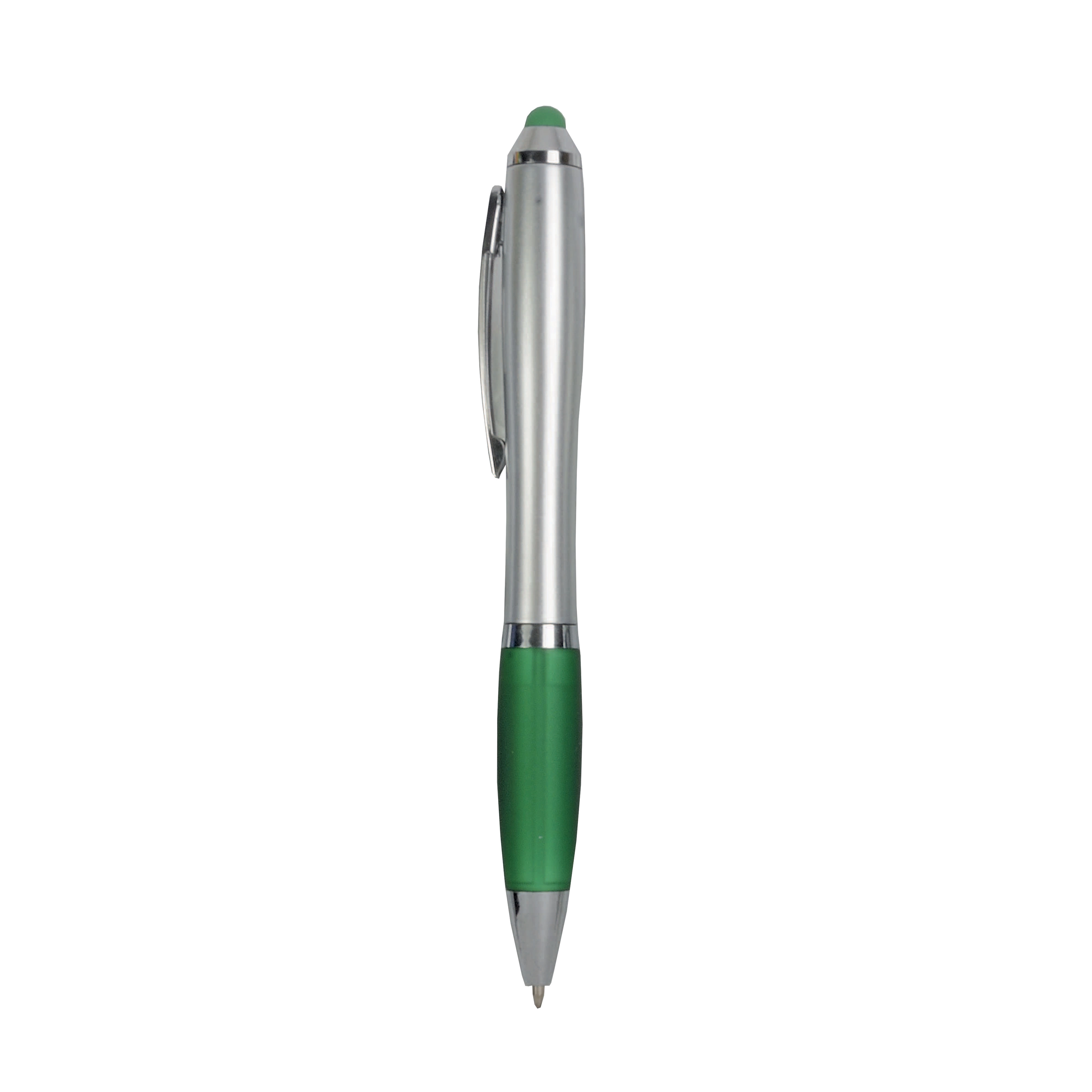 Immagine Penna twist in plastica con fusto argentato, impugnatura gommata colorata in tinta