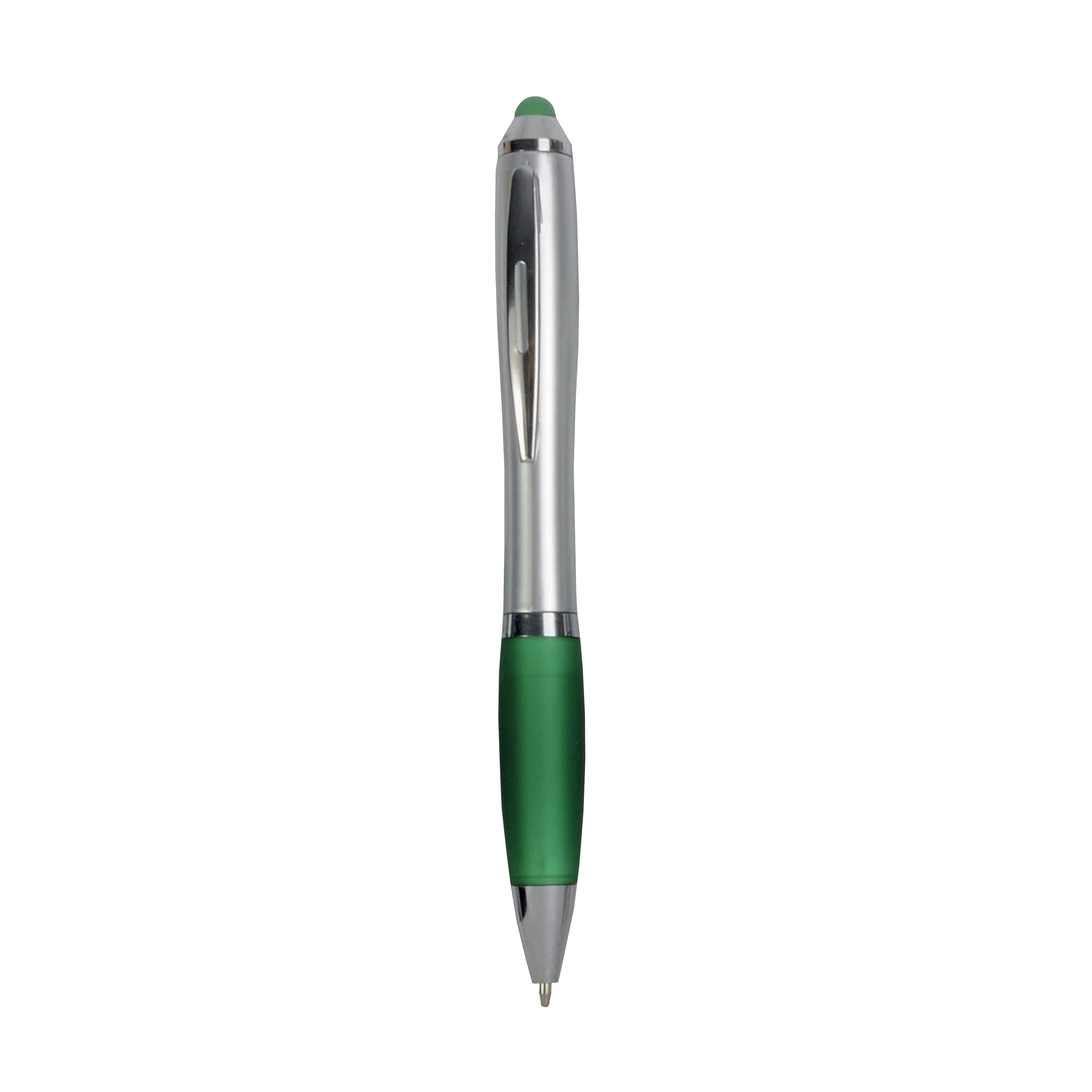 Immagine Penna twist in plastica con fusto argentato, impugnatura gommata colorata in tinta