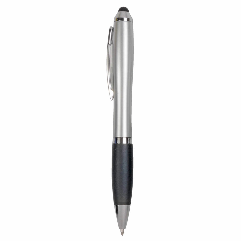 Immagine Penna twist in plastica con fusto argentato, impugnatura gommata colorata in tinta