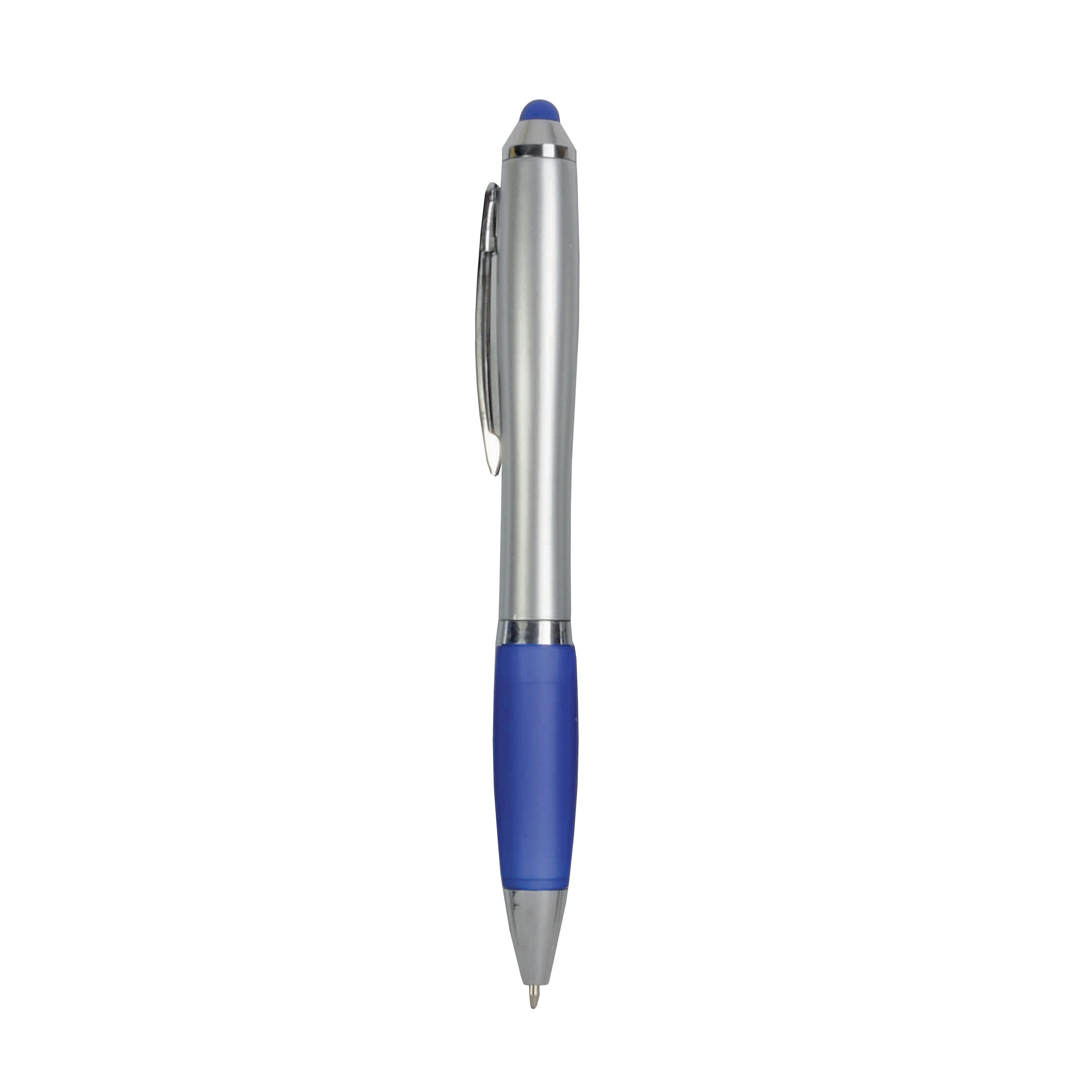 Immagine Penna twist in plastica con fusto argentato, impugnatura gommata colorata in tinta