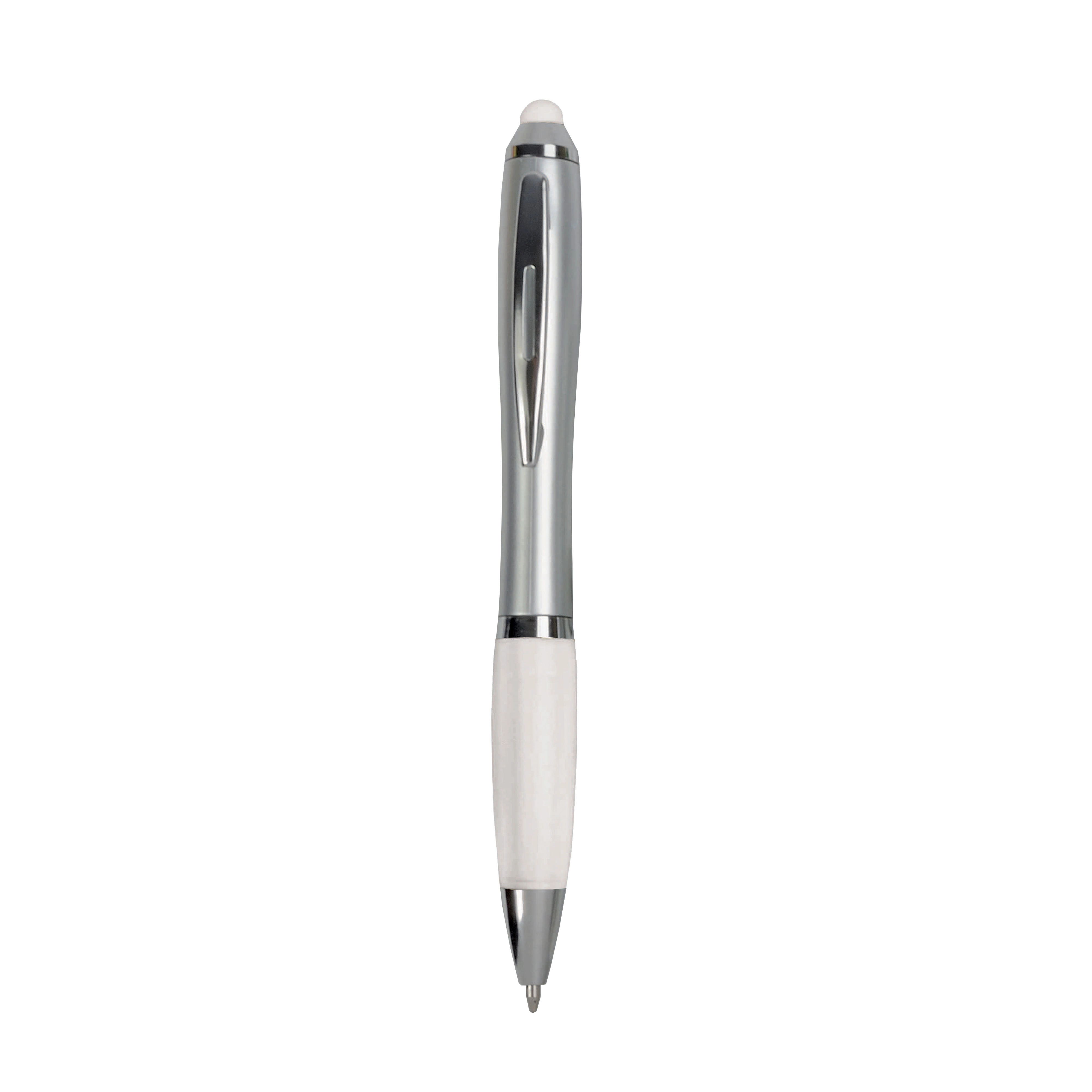Immagine Penna twist in plastica con fusto argentato, impugnatura gommata colorata in tinta