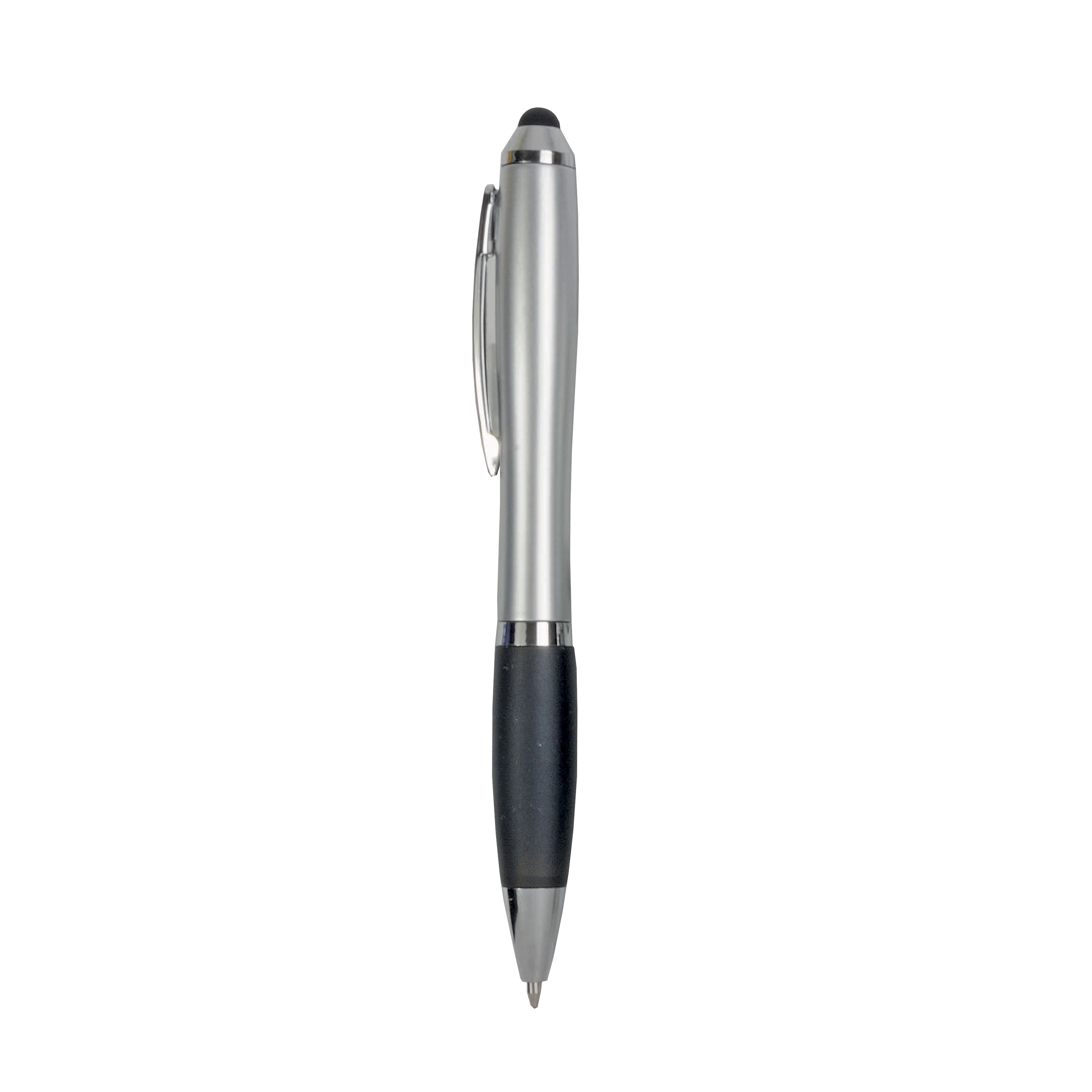 Immagine Penna twist in plastica con fusto argentato, impugnatura gommata colorata in tinta