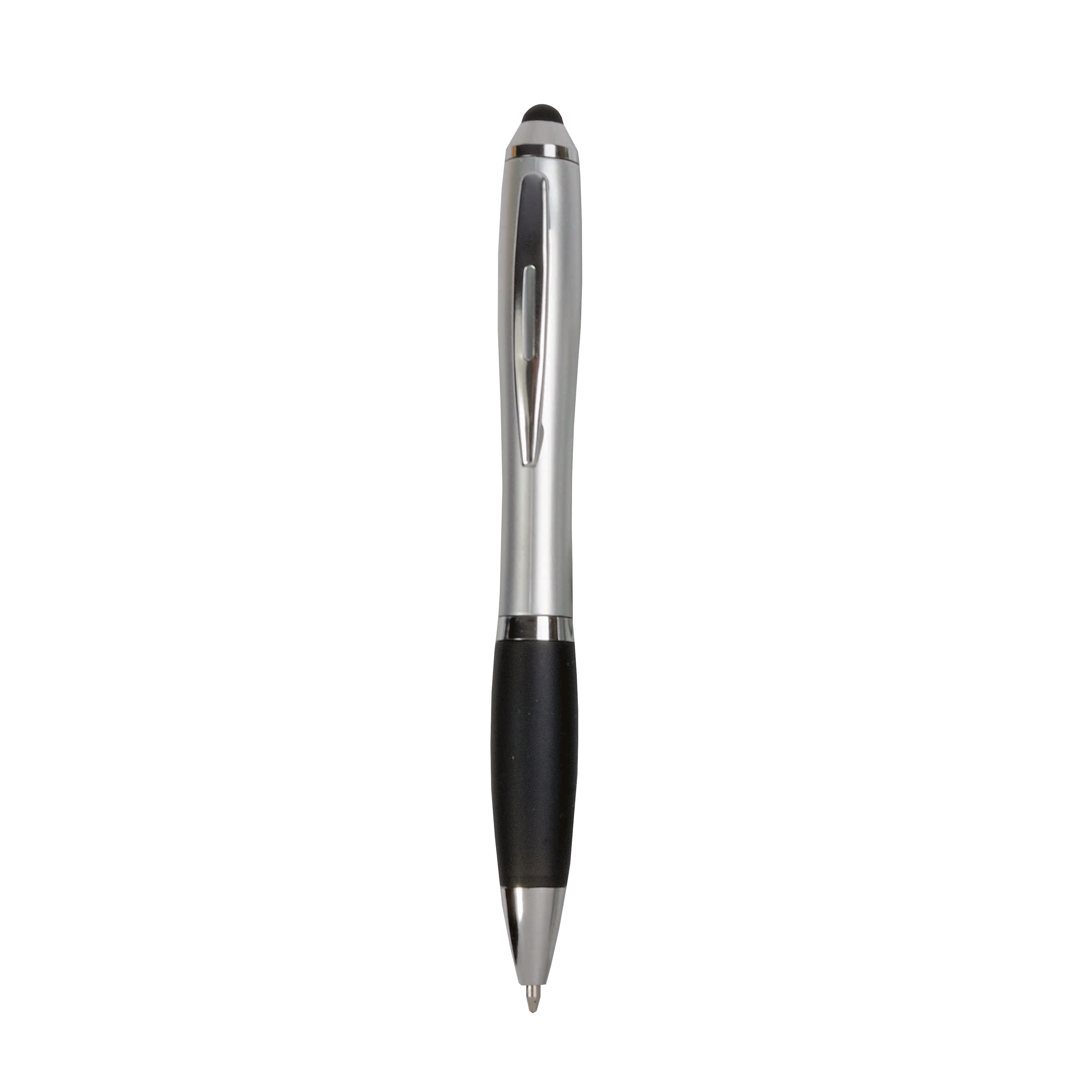 Immagine Penna twist in plastica con fusto argentato, impugnatura gommata colorata in tinta