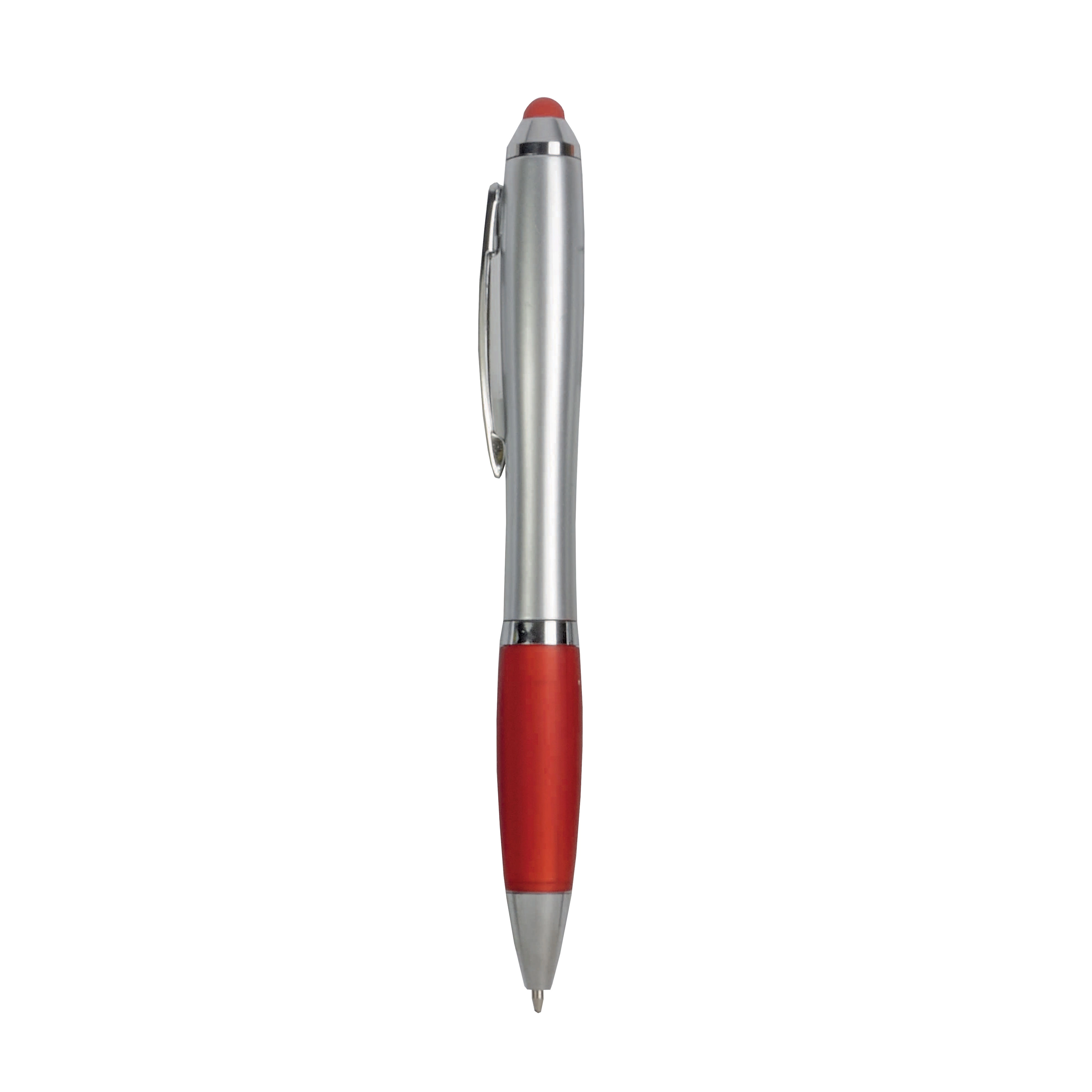 Immagine Penna twist in plastica con fusto argentato, impugnatura gommata colorata in tinta