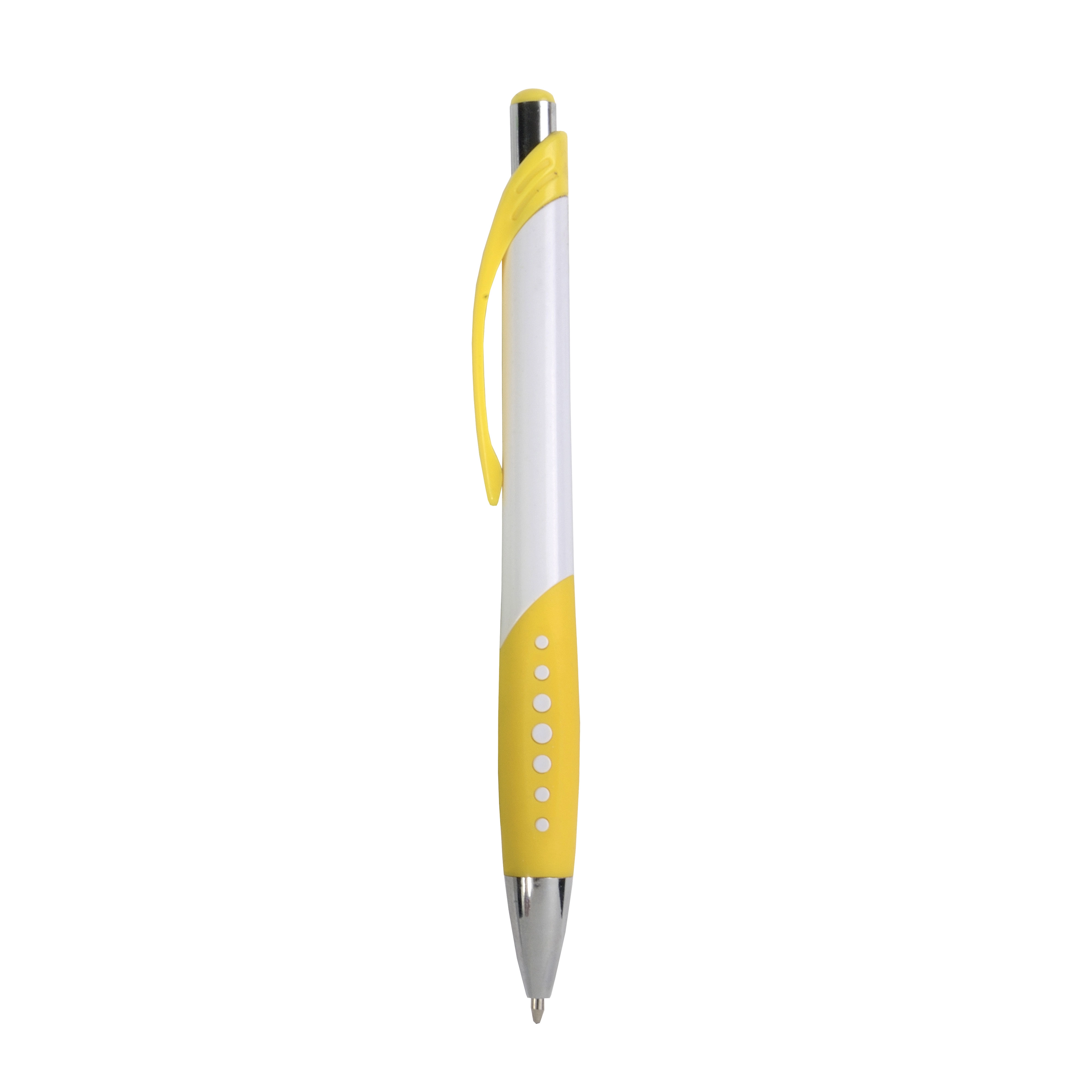Immagine Penna a scatto in plastica con fusto bianco, impugatura gommata e colorata