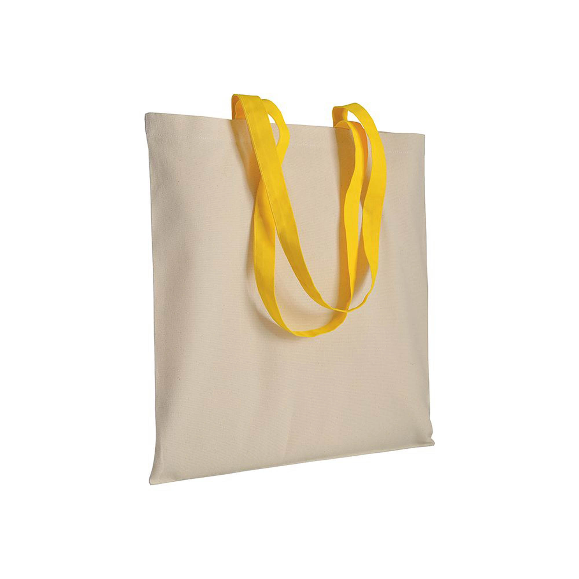 Immagine Shopper in cotone naturale 220 g/m2, manici lunghi colorati