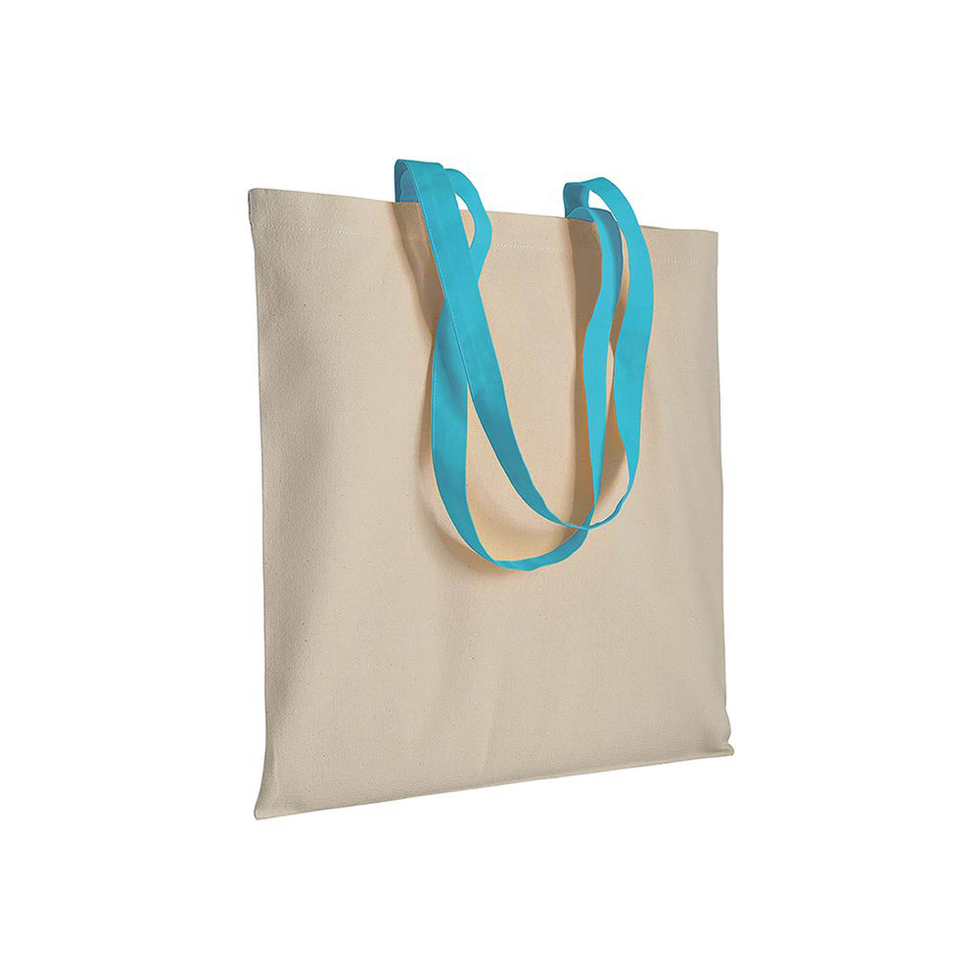 Immagine Shopper in cotone naturale 220 g/m2, manici lunghi colorati