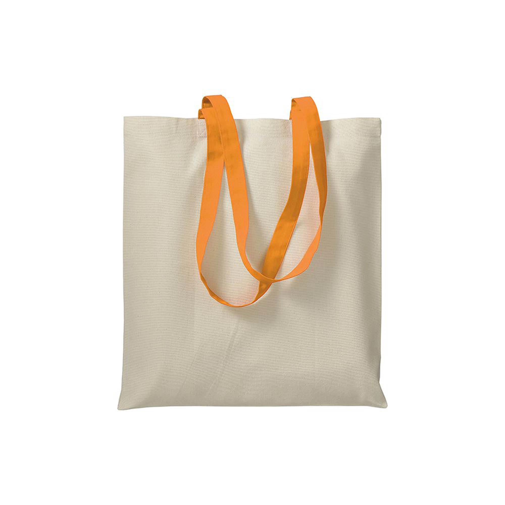 Immagine Shopper in cotone naturale 220 g/m2, manici lunghi colorati