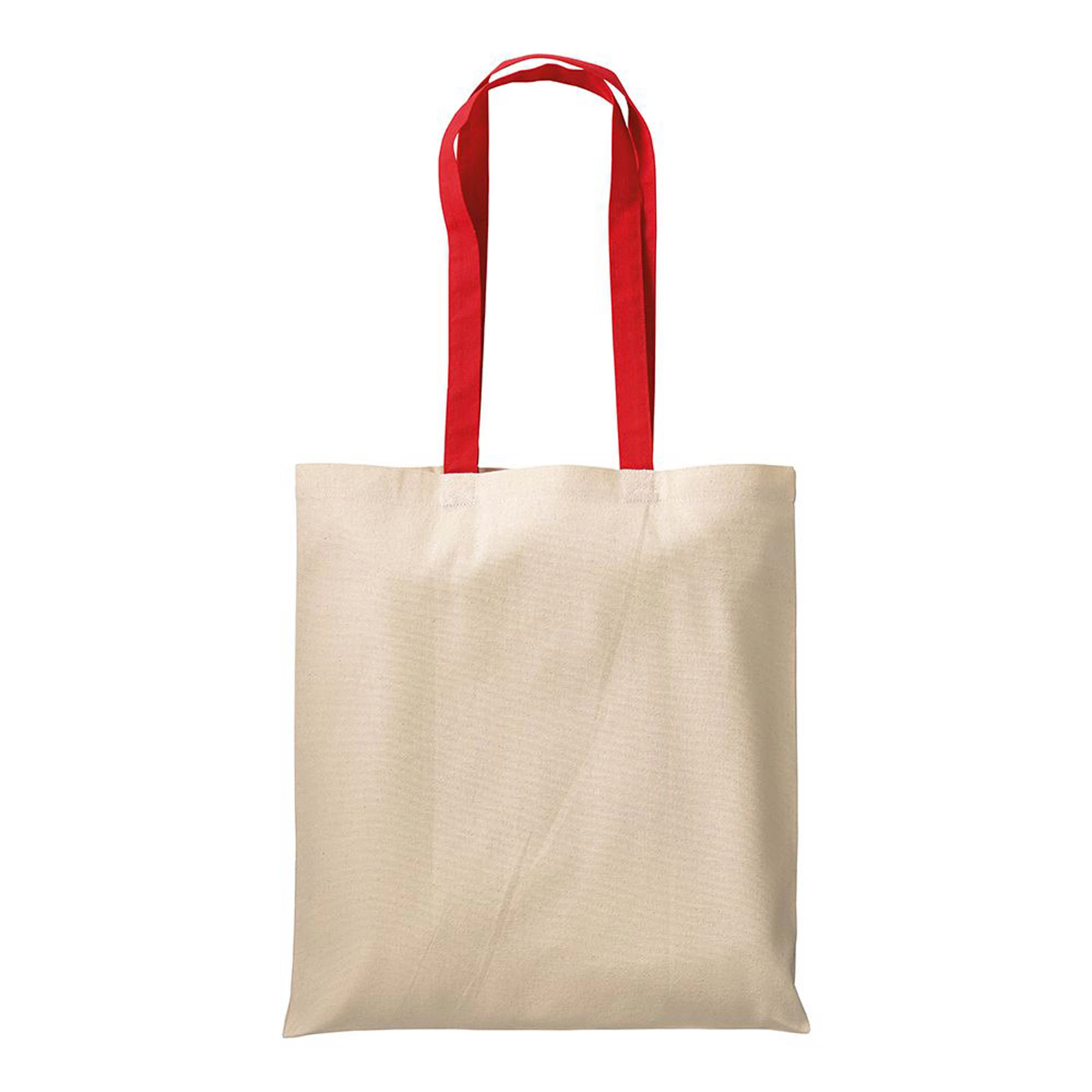 Immagine Shopper in cotone naturale 220 g/m2, manici lunghi colorati