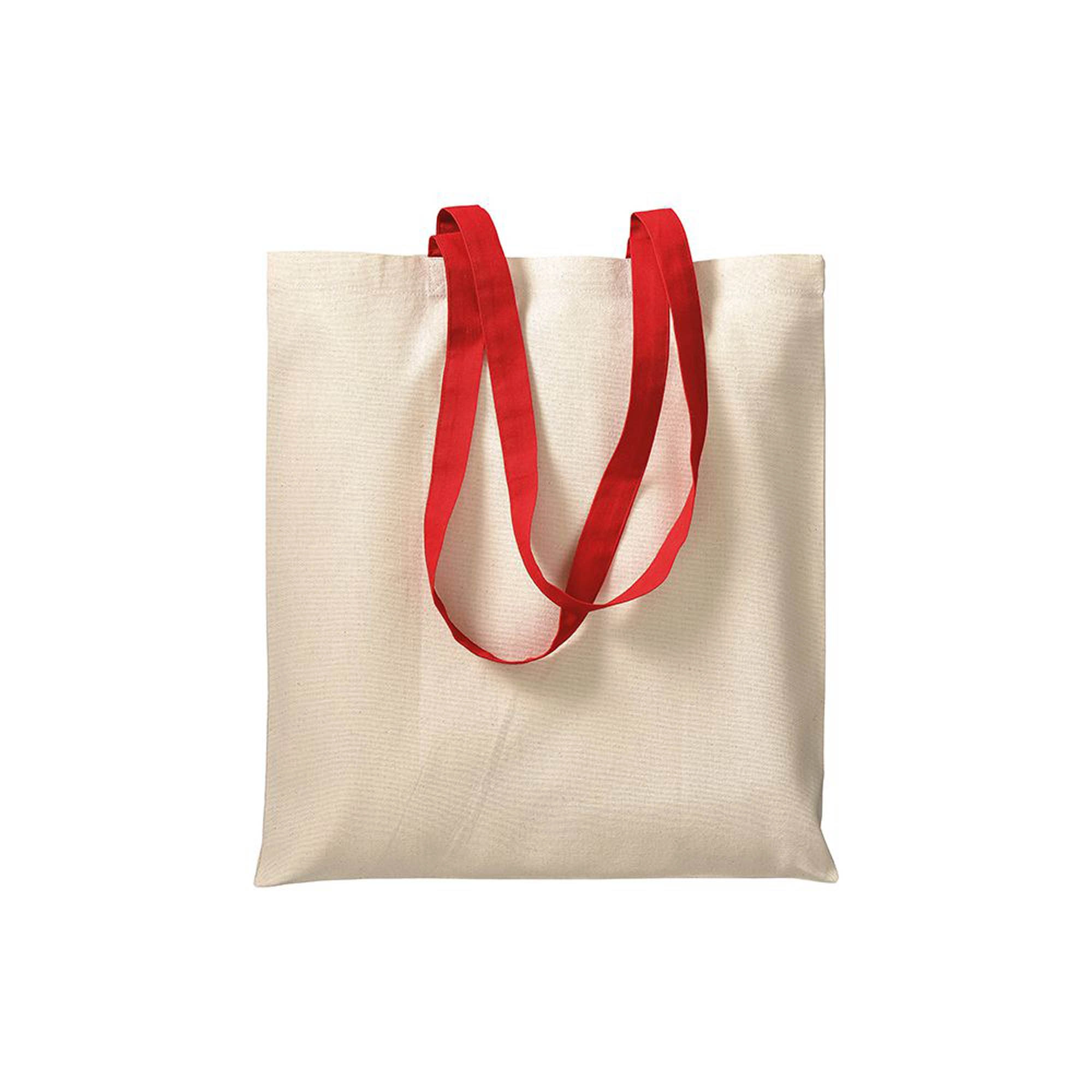 Immagine Shopper in cotone naturale 220 g/m2, manici lunghi colorati