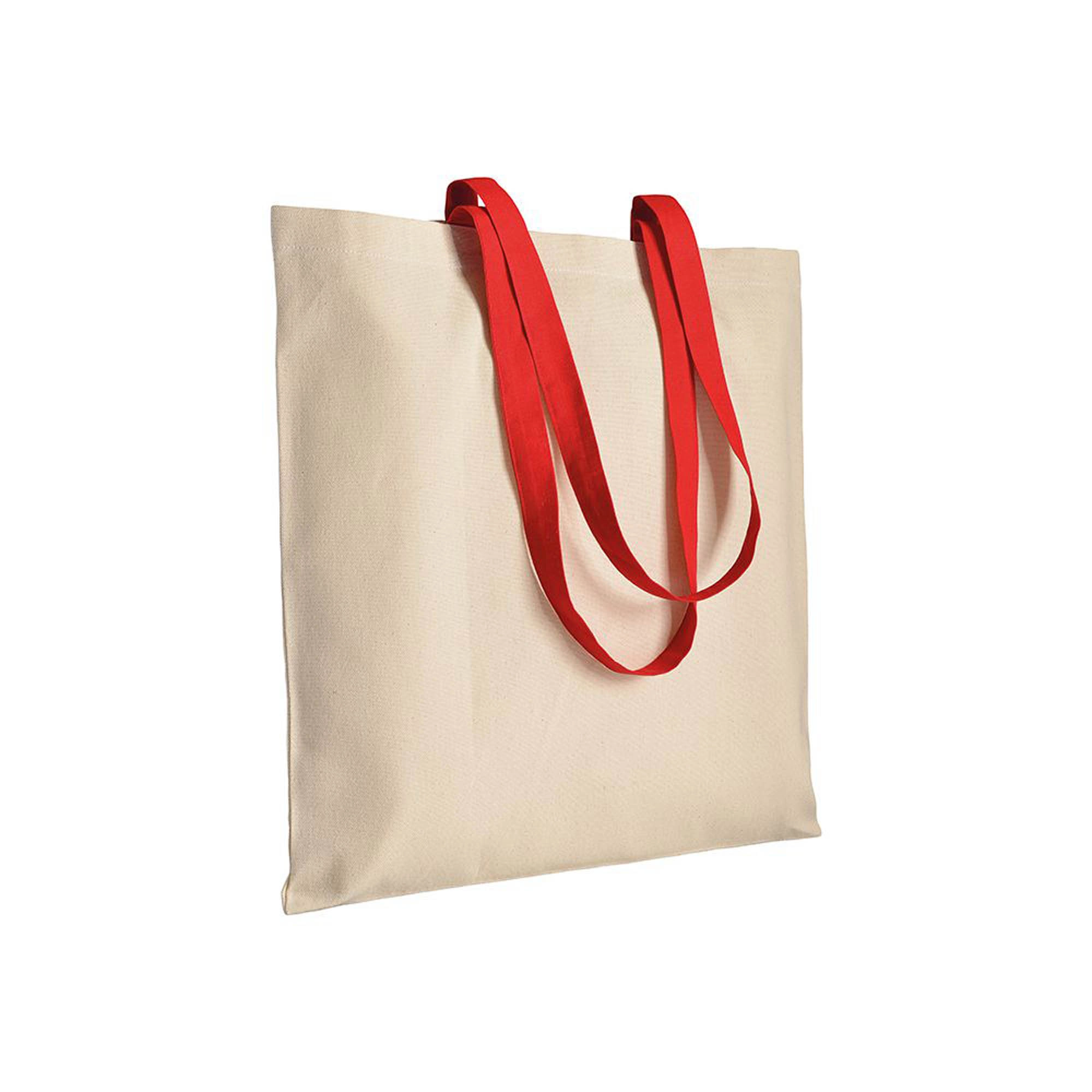 Immagine Shopper in cotone naturale 220 g/m2, manici lunghi colorati