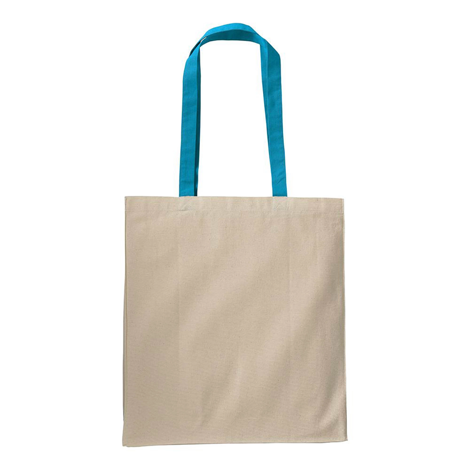 Immagine Shopper con soffietto in cotone naturale 220 g/m2, manici lunghi colorati