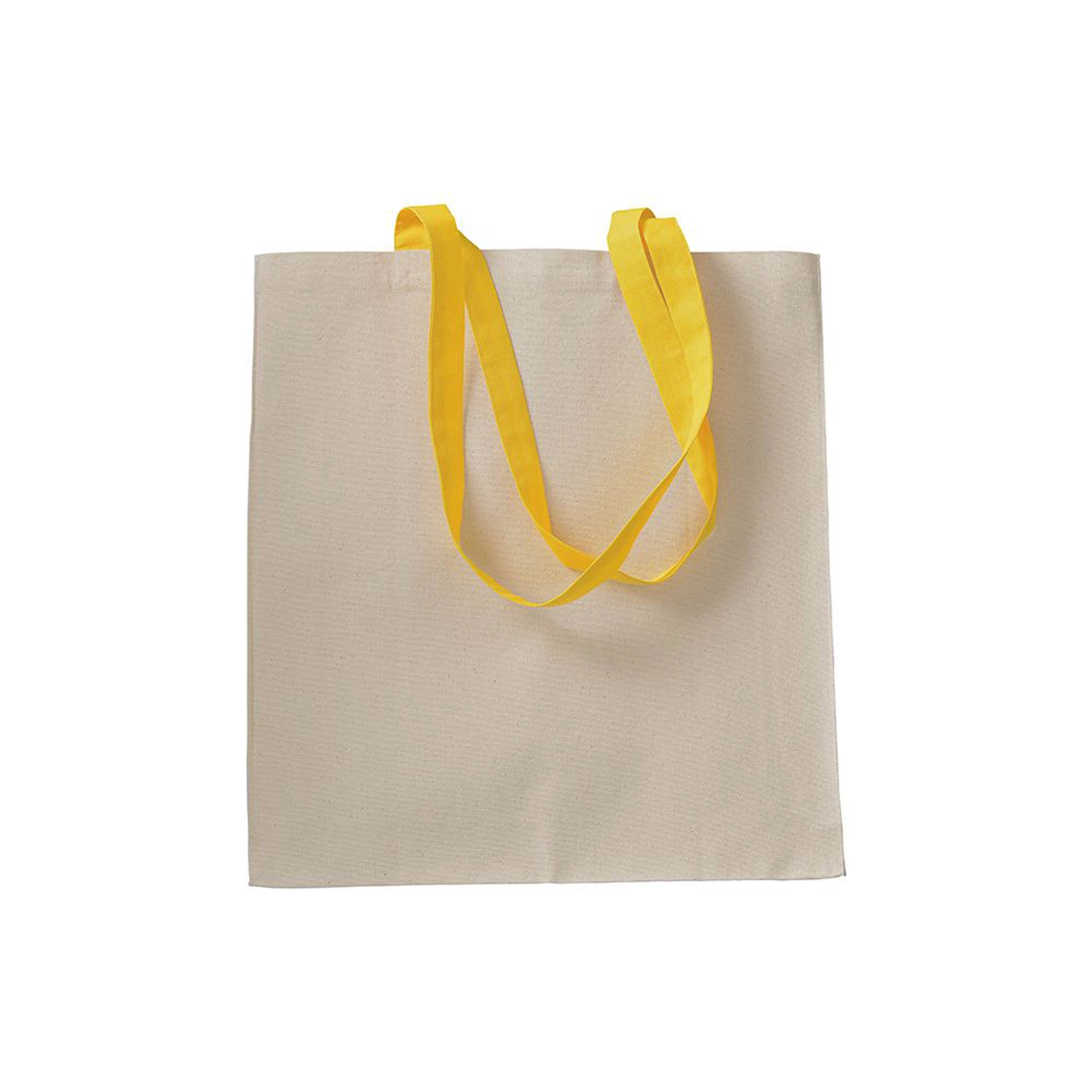 Immagine Shopper con soffietto in cotone naturale 220 g/m2, manici lunghi colorati