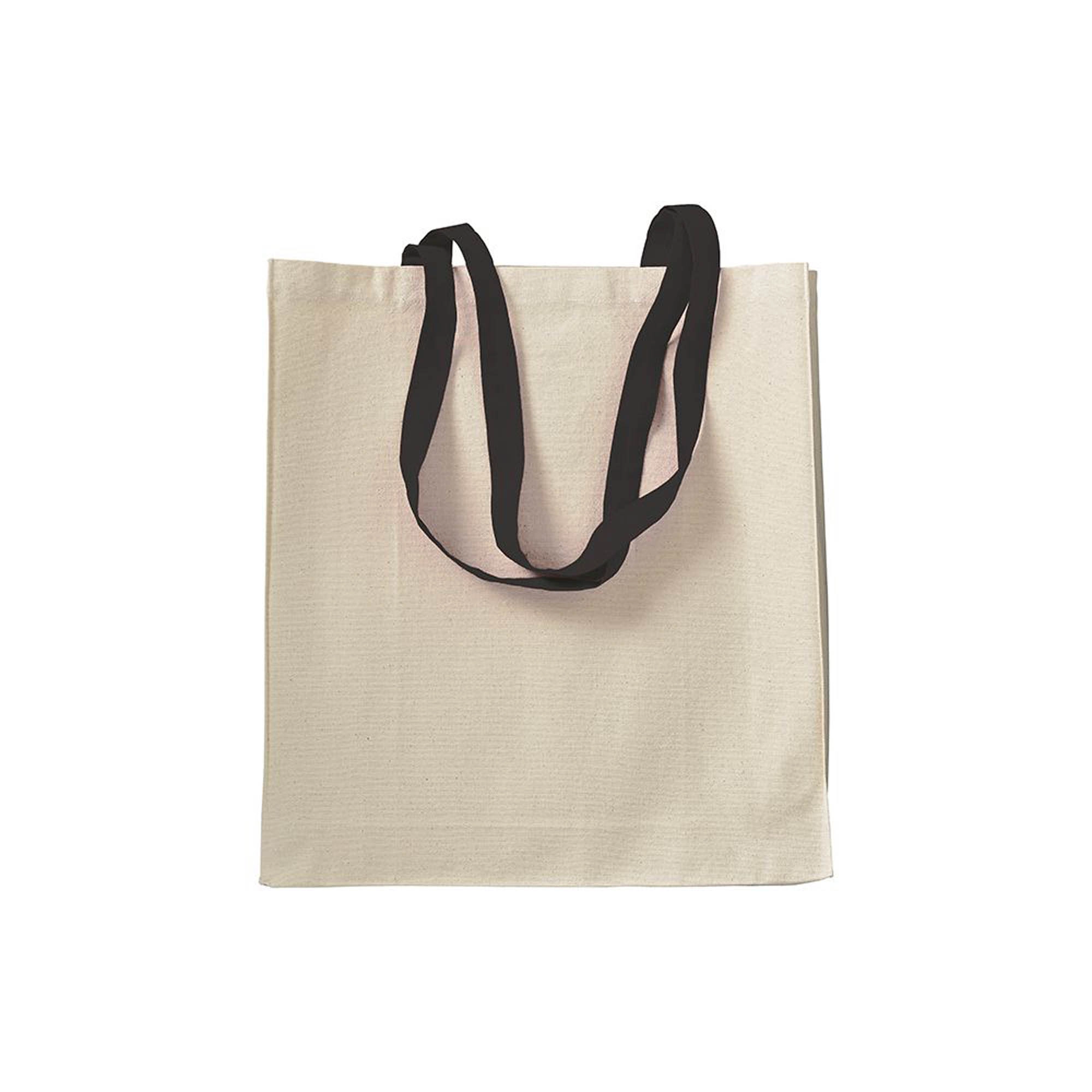 Immagine Shopper con soffietto in cotone naturale 220 g/m2, manici lunghi colorati