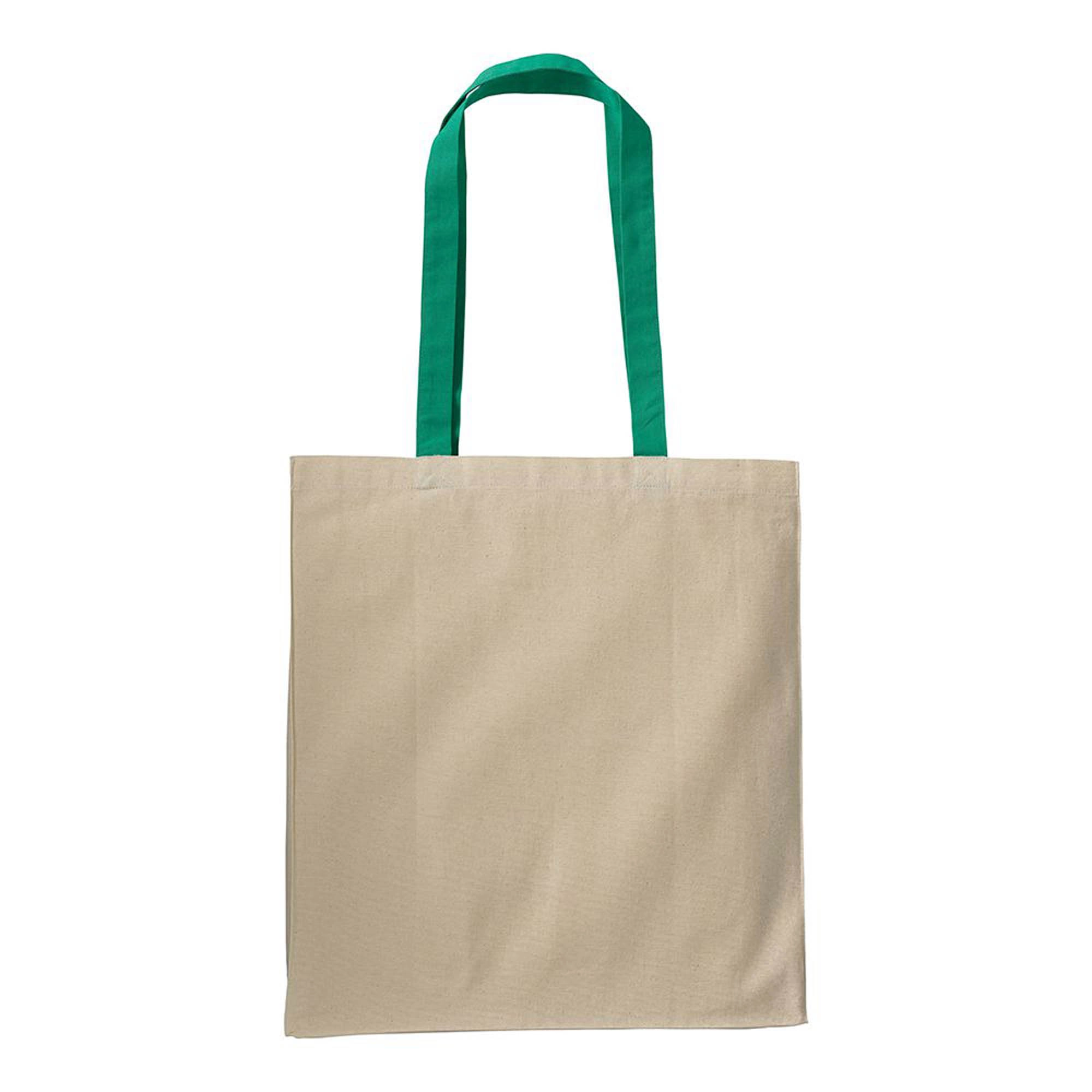Immagine Shopper con soffietto in cotone naturale 220 g/m2, manici lunghi colorati