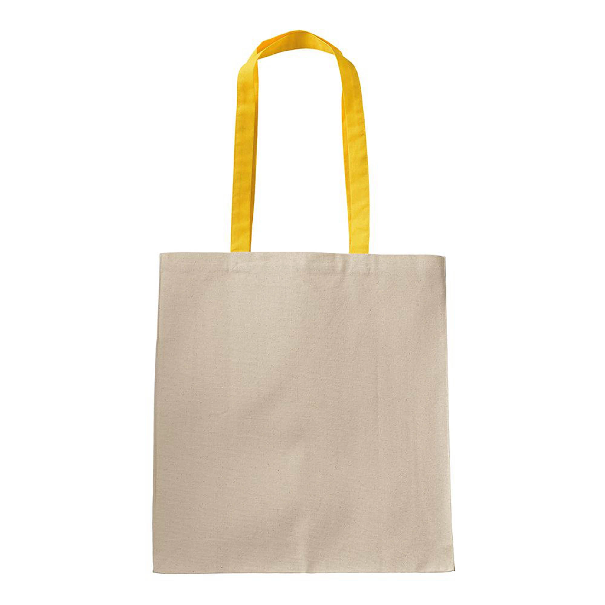 Immagine Shopper con soffietto in cotone naturale 220 g/m2, manici lunghi colorati