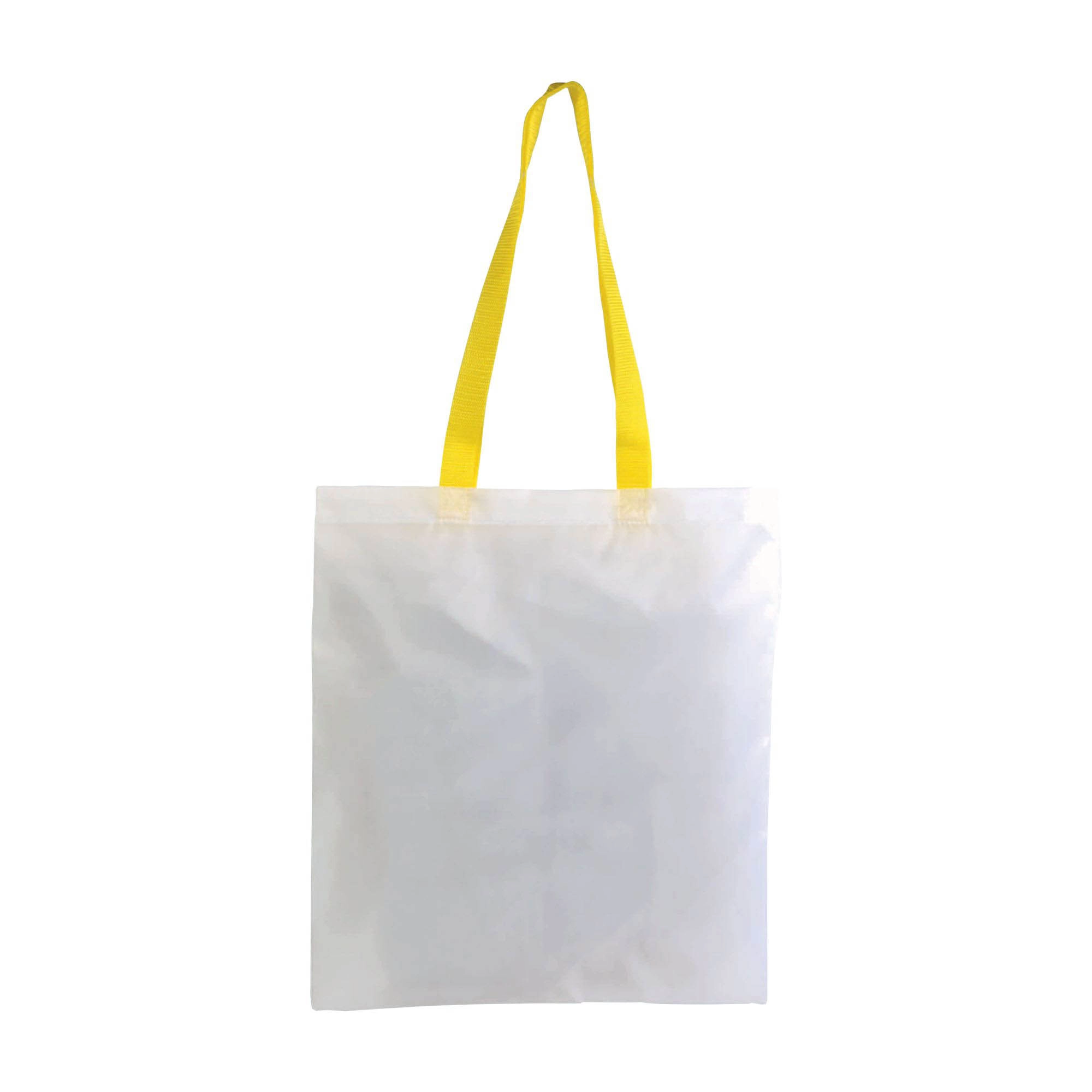 Immagine Shopper bianca in poliestere, manici lunghi colorati