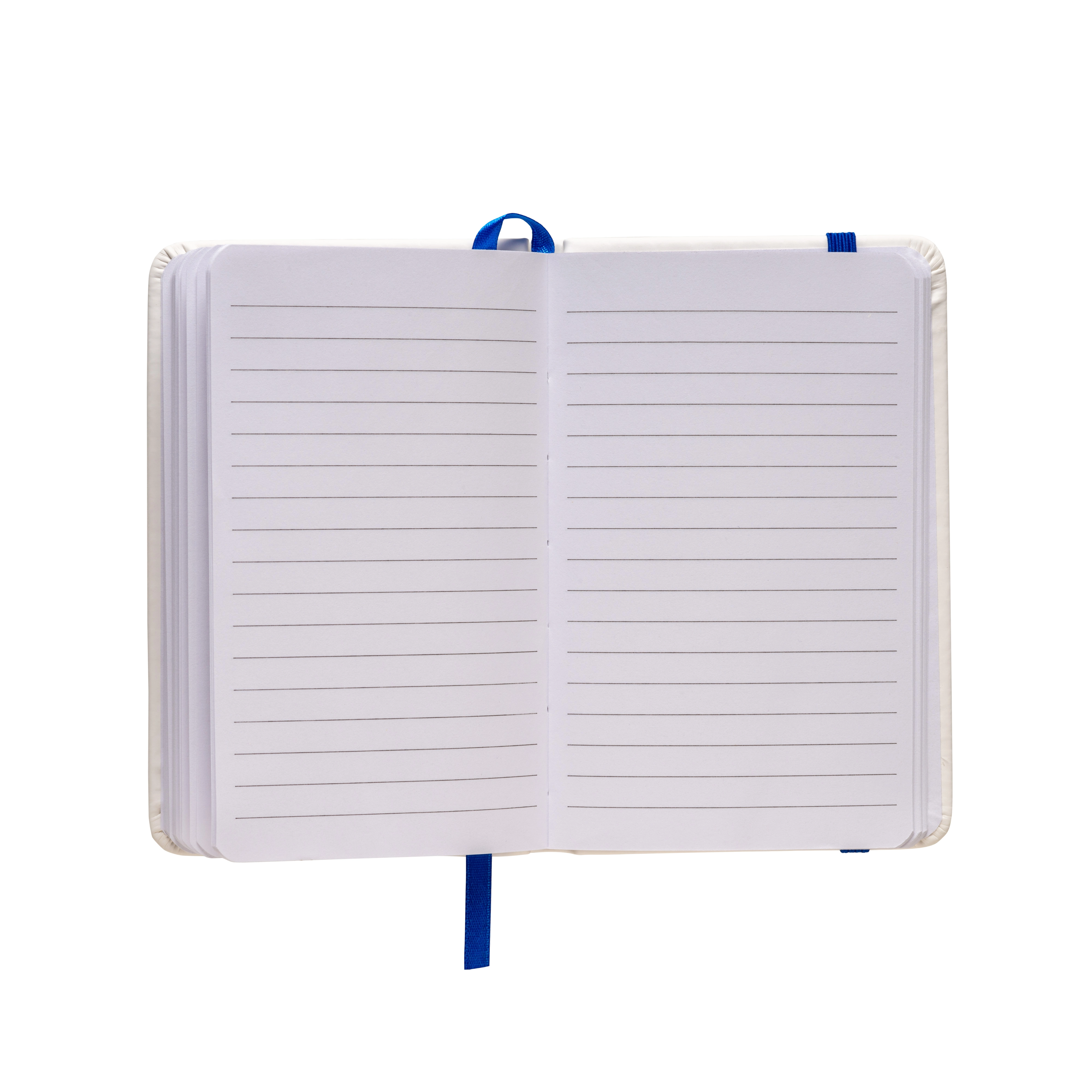Immagine Quaderno in PU con elastico colorato, fogli a righe (80 pag.), segnalibro in raso